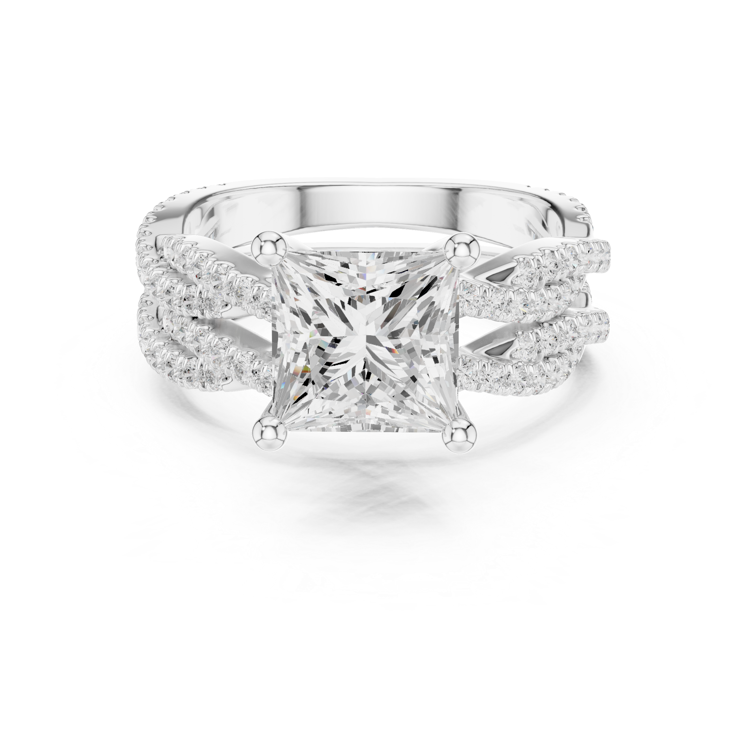 3.23 CT Princess Cut Triple Pavé Diamond Engagement Ring