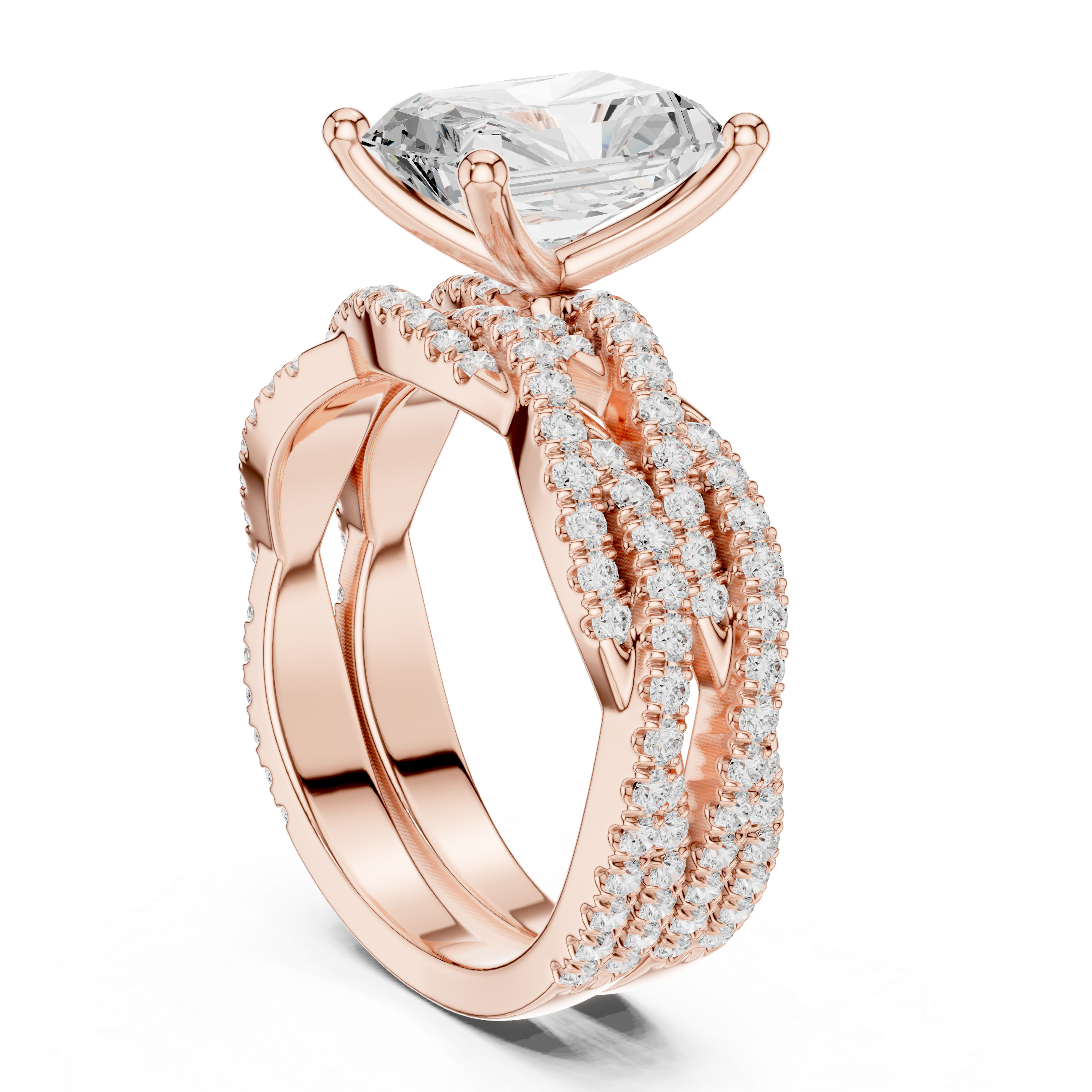 3.23 CT Radiant Cut Triple Pavé Diamond Engagement Ring