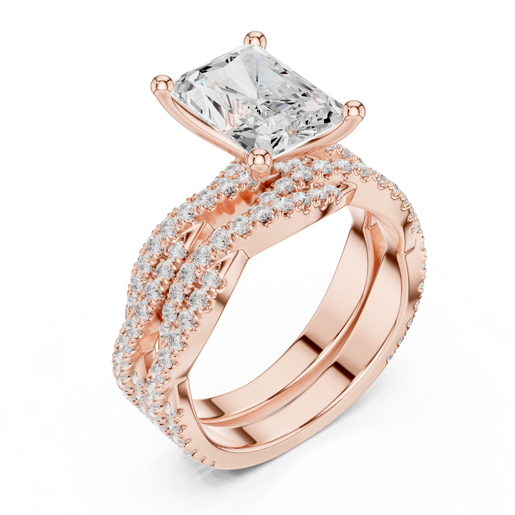3.23 CT Radiant Cut Triple Pavé Diamond Engagement Ring