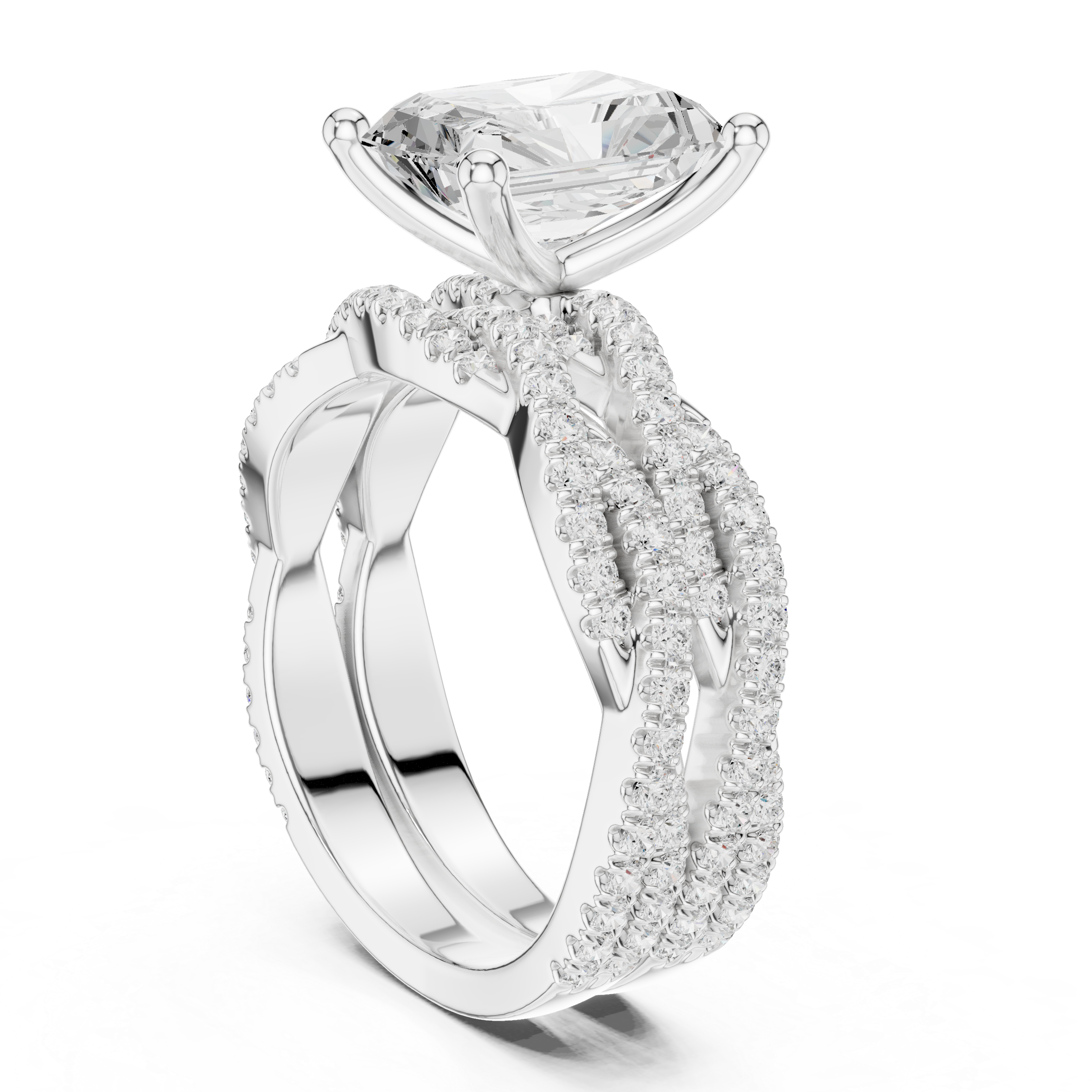 3.23 CT Radiant Cut Triple Pavé Diamond Engagement Ring