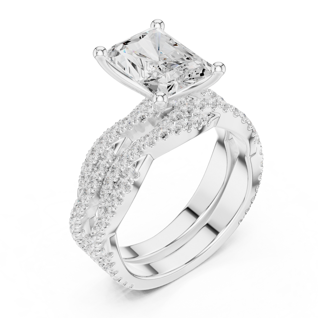 3.23 CT Radiant Cut Triple Pavé Diamond Engagement Ring