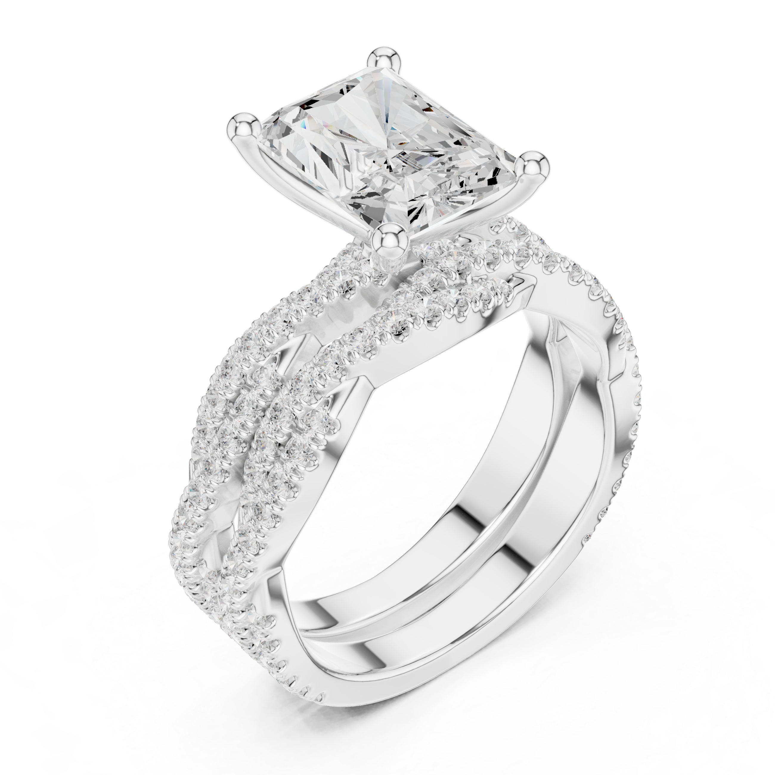 3.23 CT Radiant Cut Triple Pavé Diamond Engagement Ring