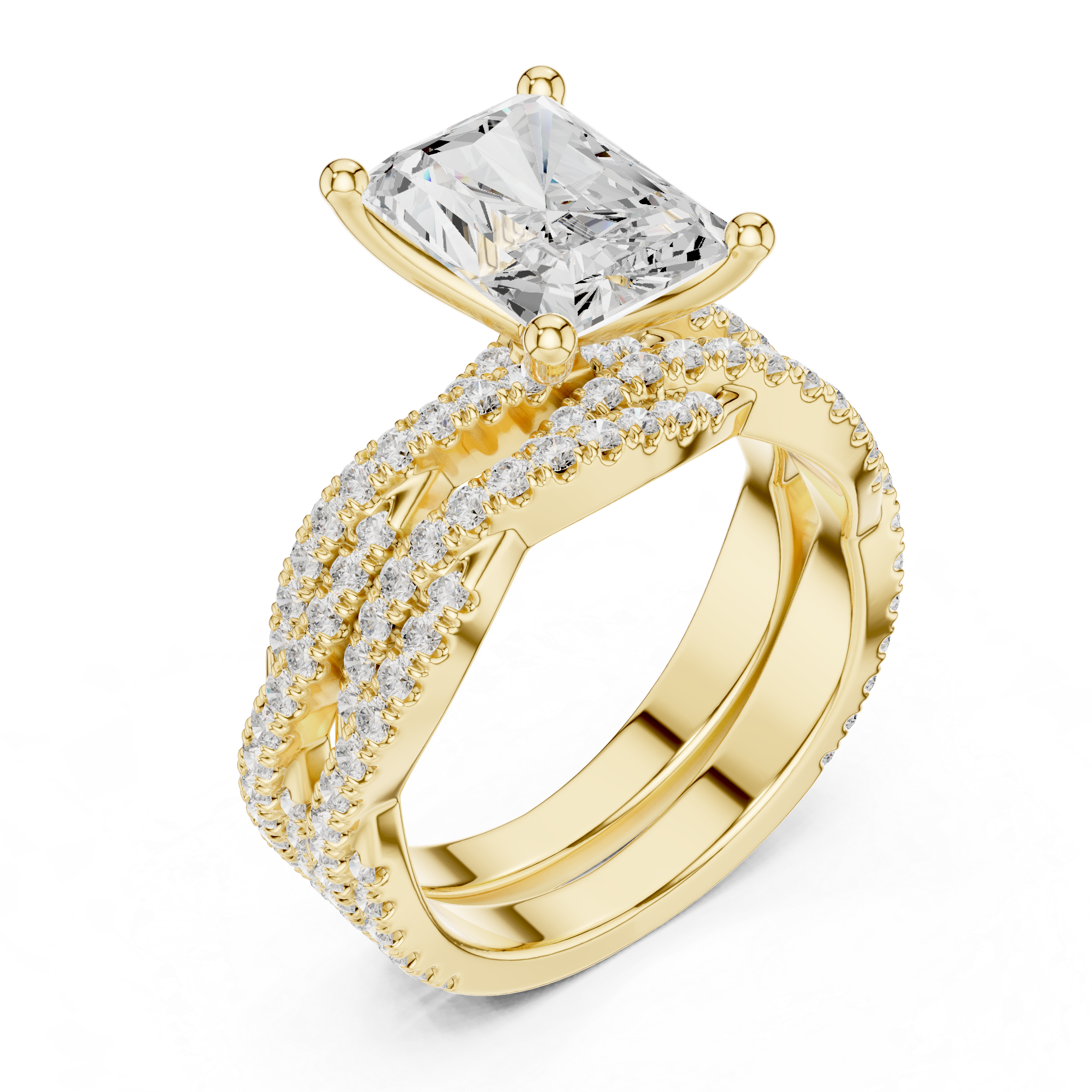 3.23 CT Radiant Cut Triple Pavé Diamond Engagement Ring