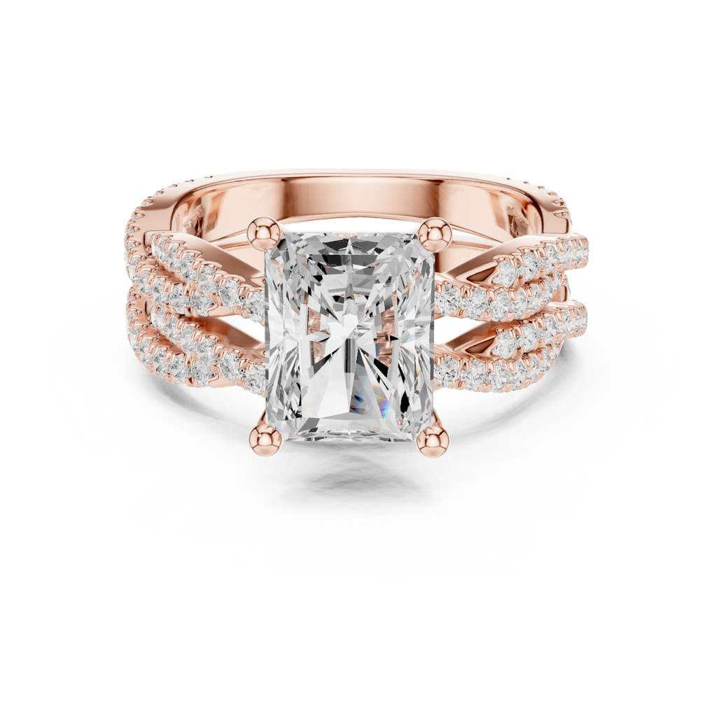 3.23 CT Radiant Cut Triple Pavé Diamond Engagement Ring