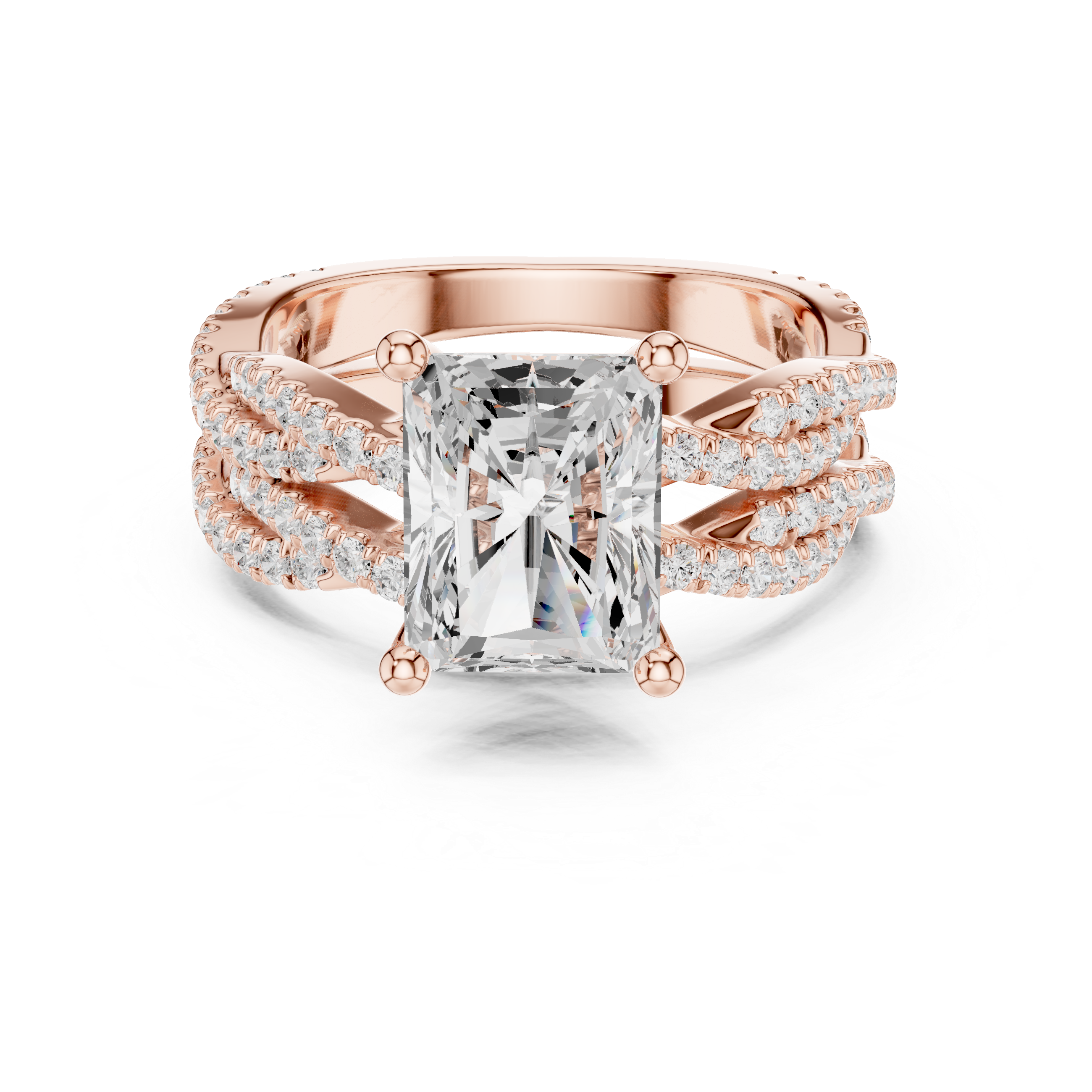 3.23 CT Radiant Cut Triple Pavé Diamond Engagement Ring