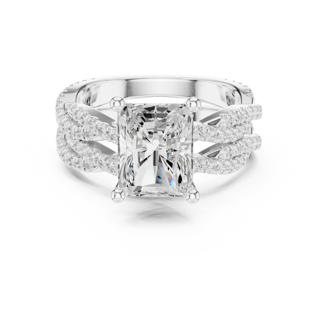 3.23 CT Radiant Cut Triple Pavé Diamond Engagement Ring