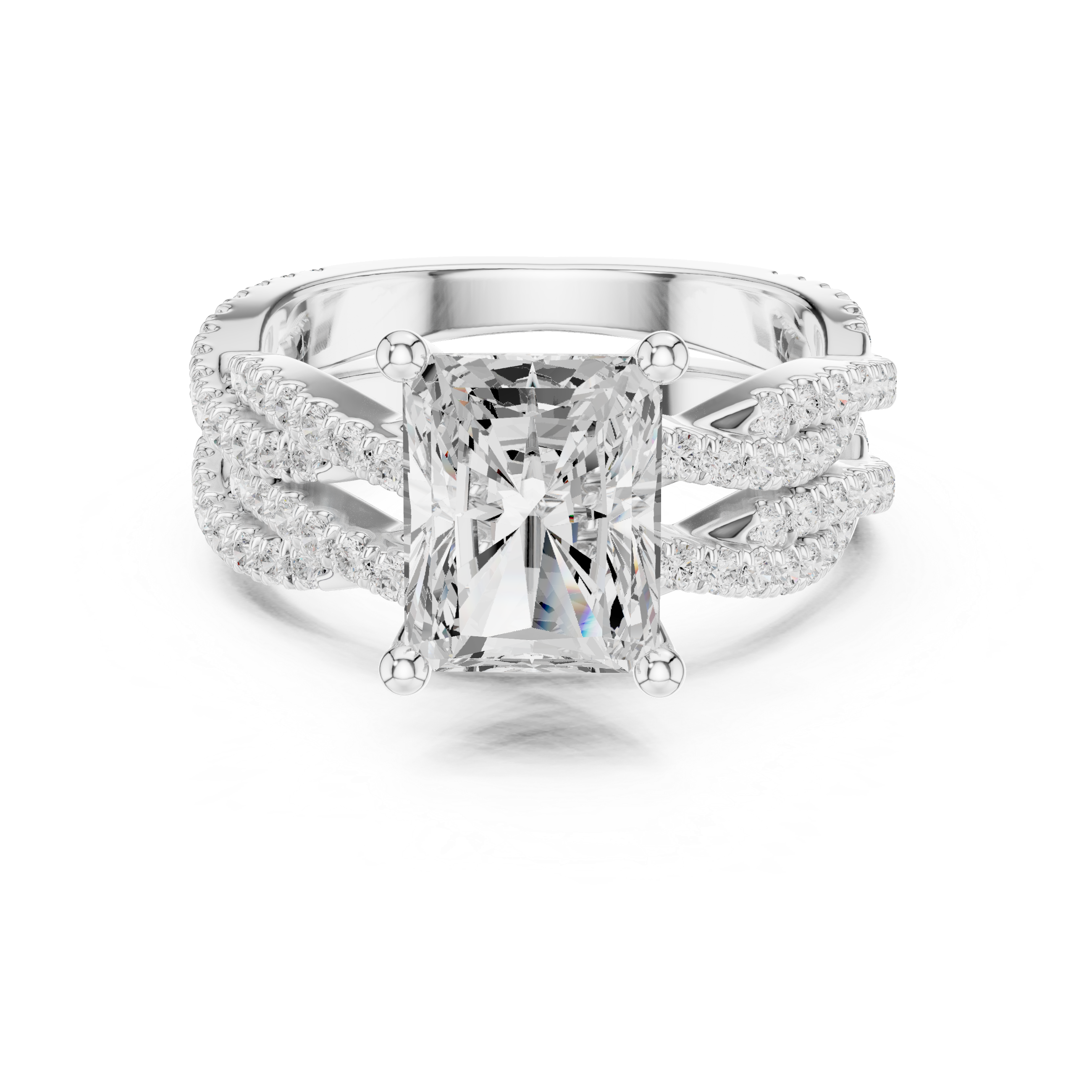3.23 CT Radiant Cut Triple Pavé Diamond Engagement Ring