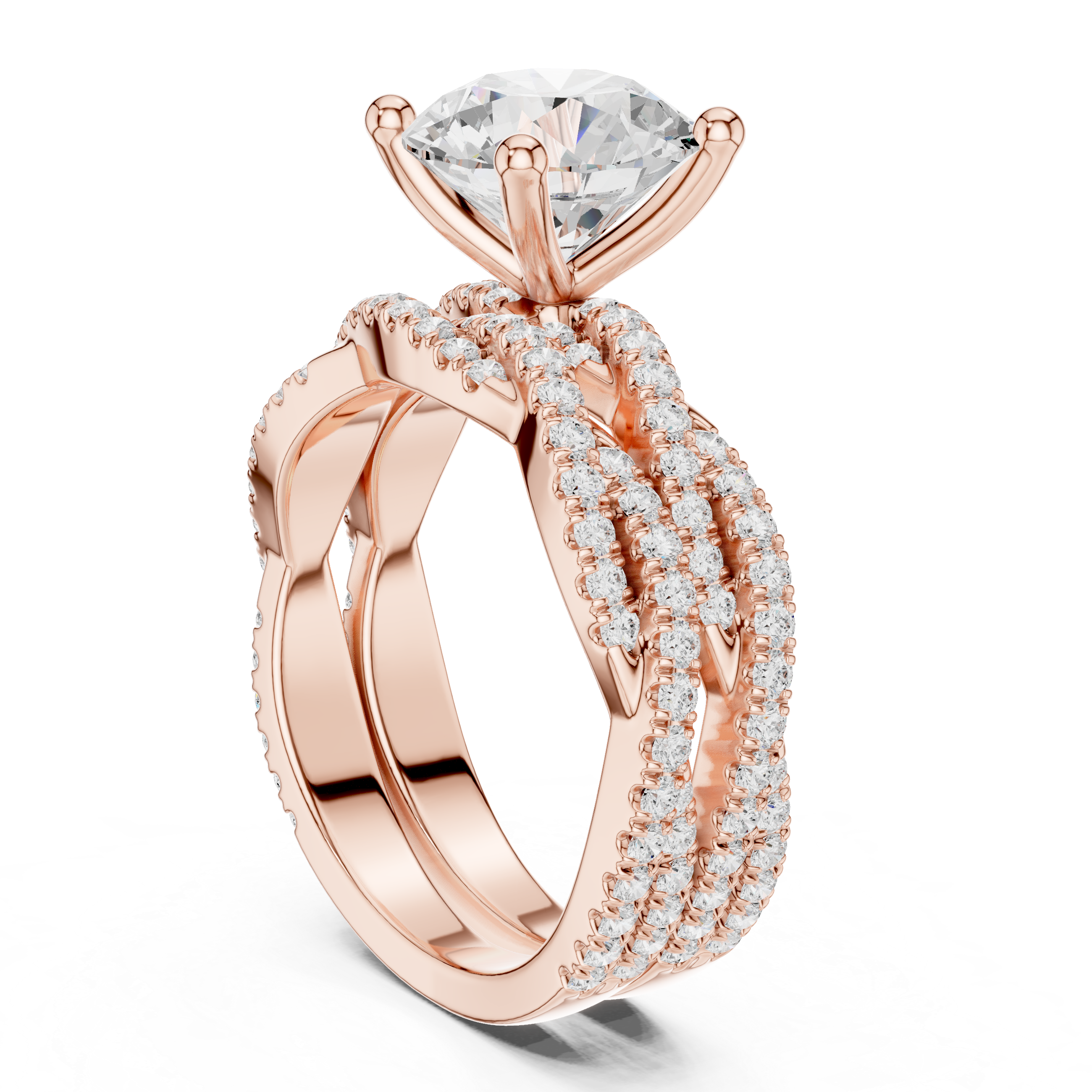 3.23 CT Round Cut Triple Pavé Diamond Engagement Ring