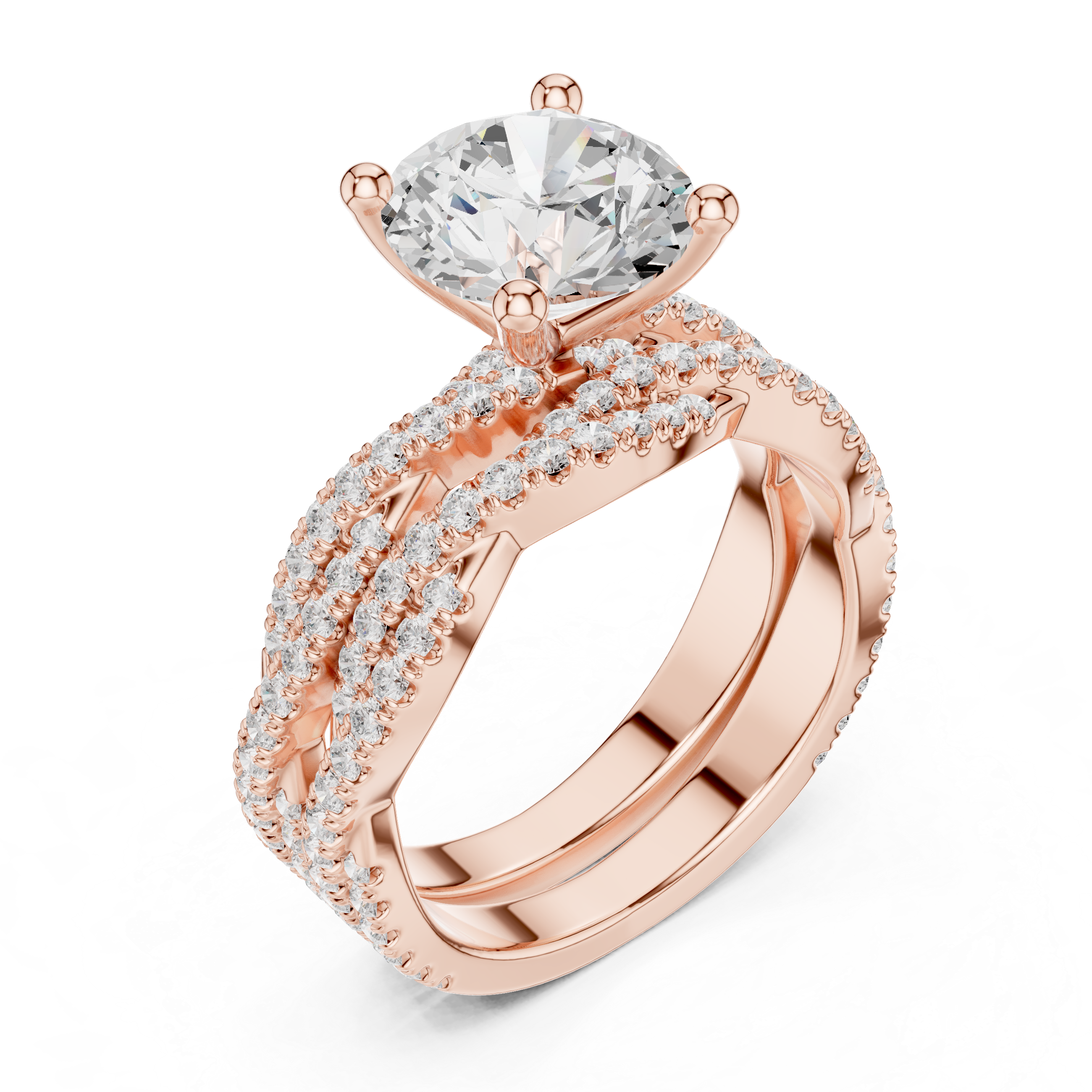 3.23 CT Round Cut Triple Pavé Diamond Engagement Ring
