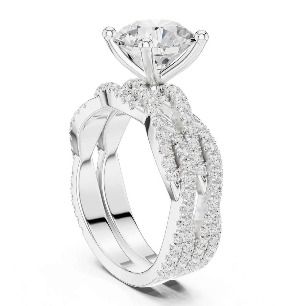 3.23 CT Round Cut Triple Pavé Diamond Engagement Ring