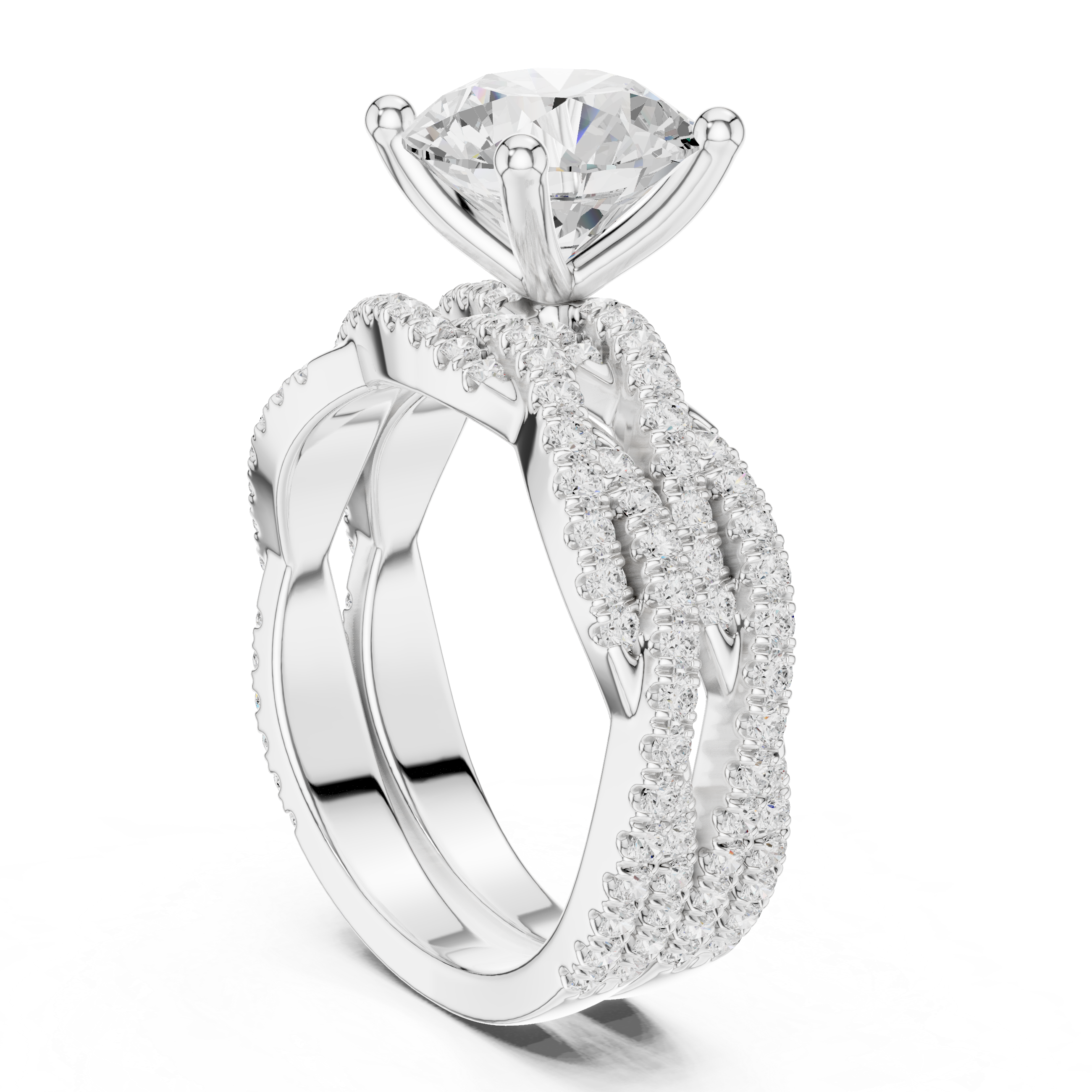 3.23 CT Round Cut Triple Pavé Diamond Engagement Ring