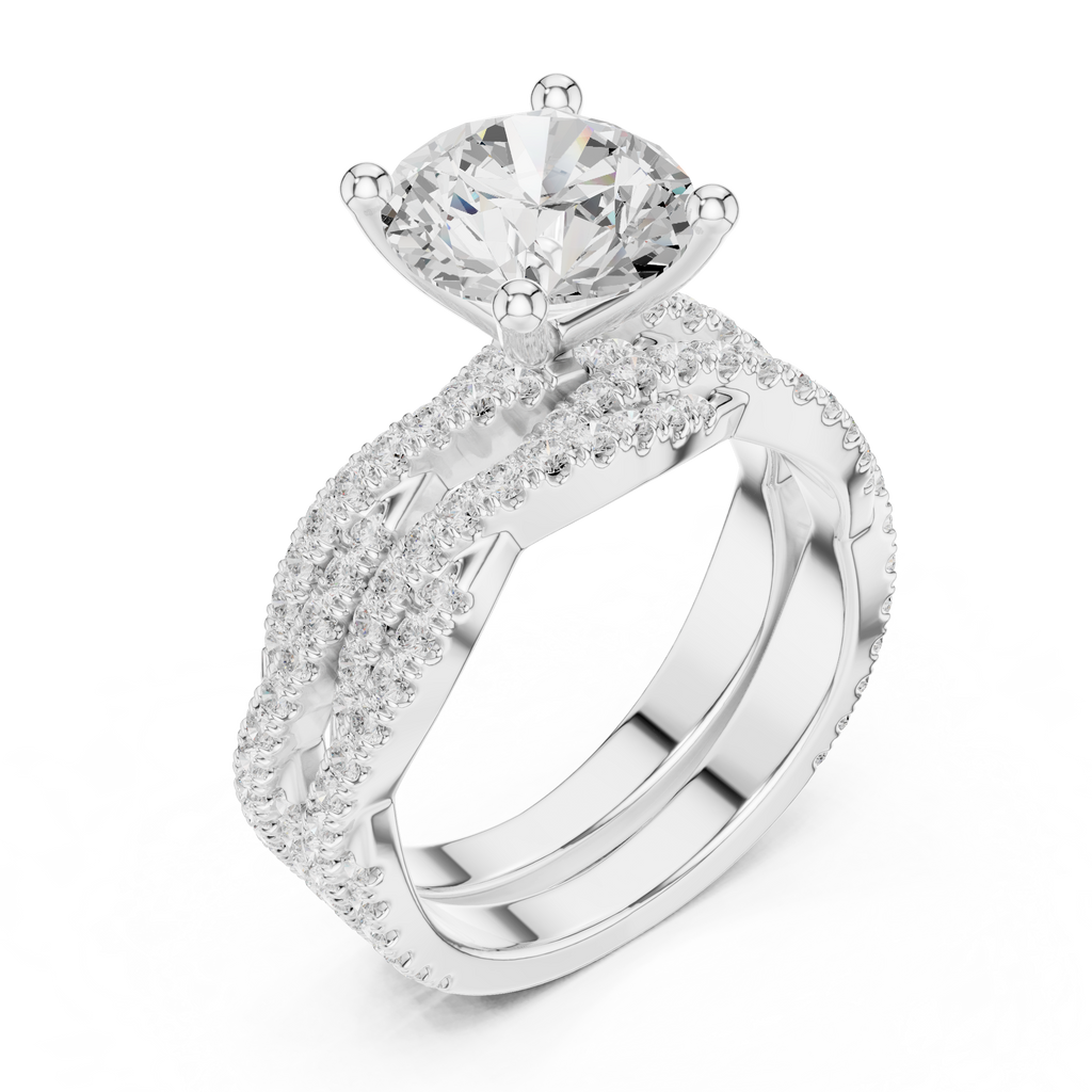3.23 CT Round Cut Triple Pavé Diamond Engagement Ring