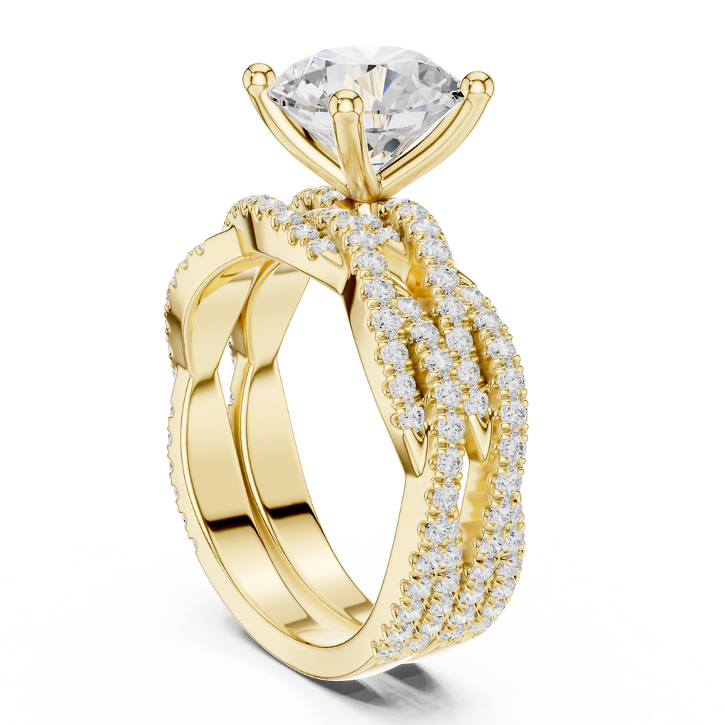 3.23 CT Round Cut Triple Pavé Diamond Engagement Ring