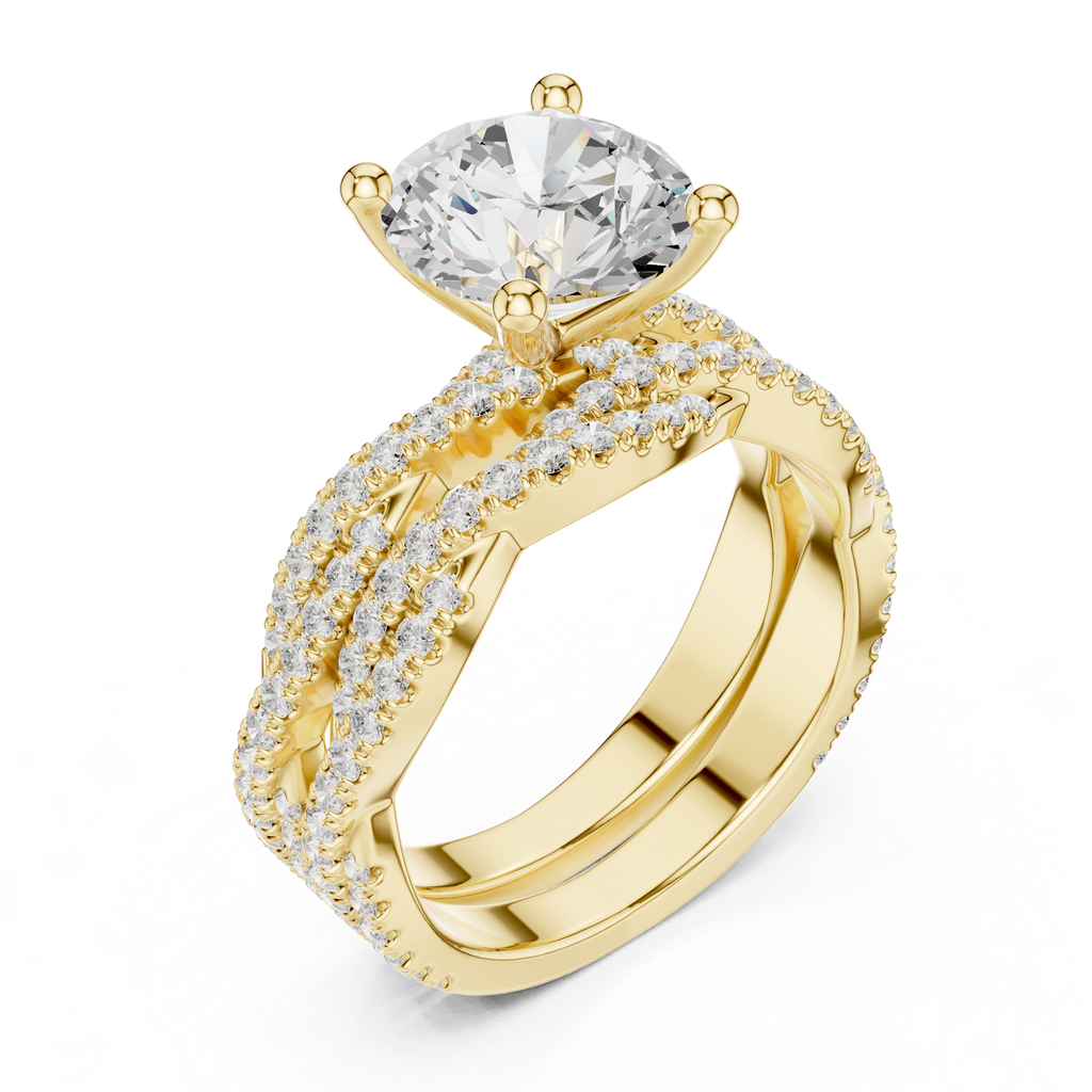3.23 CT Round Cut Triple Pavé Diamond Engagement Ring
