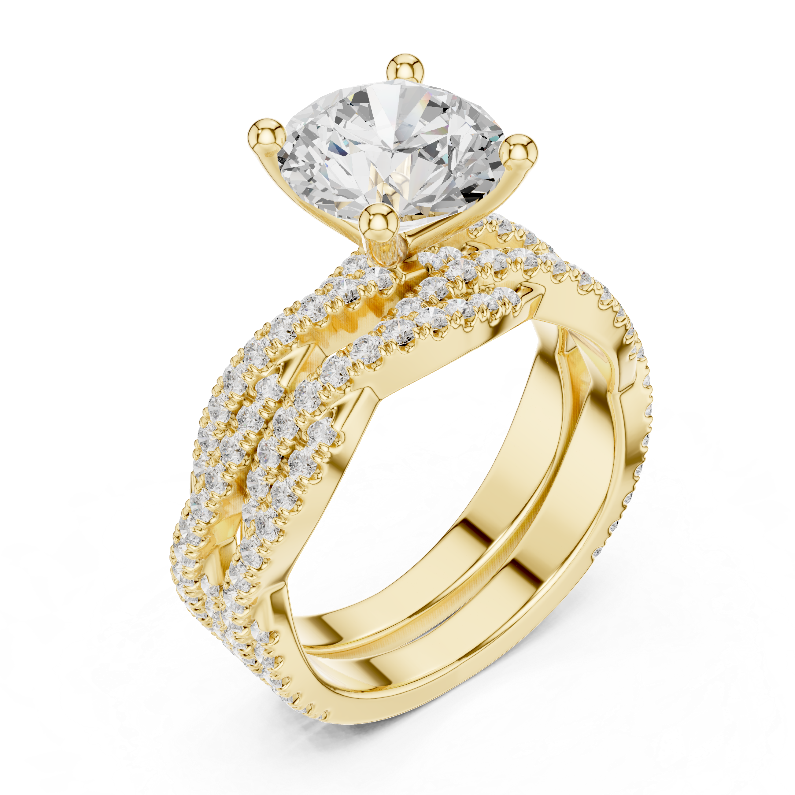 3.23 CT Round Cut Triple Pavé Diamond Engagement Ring
