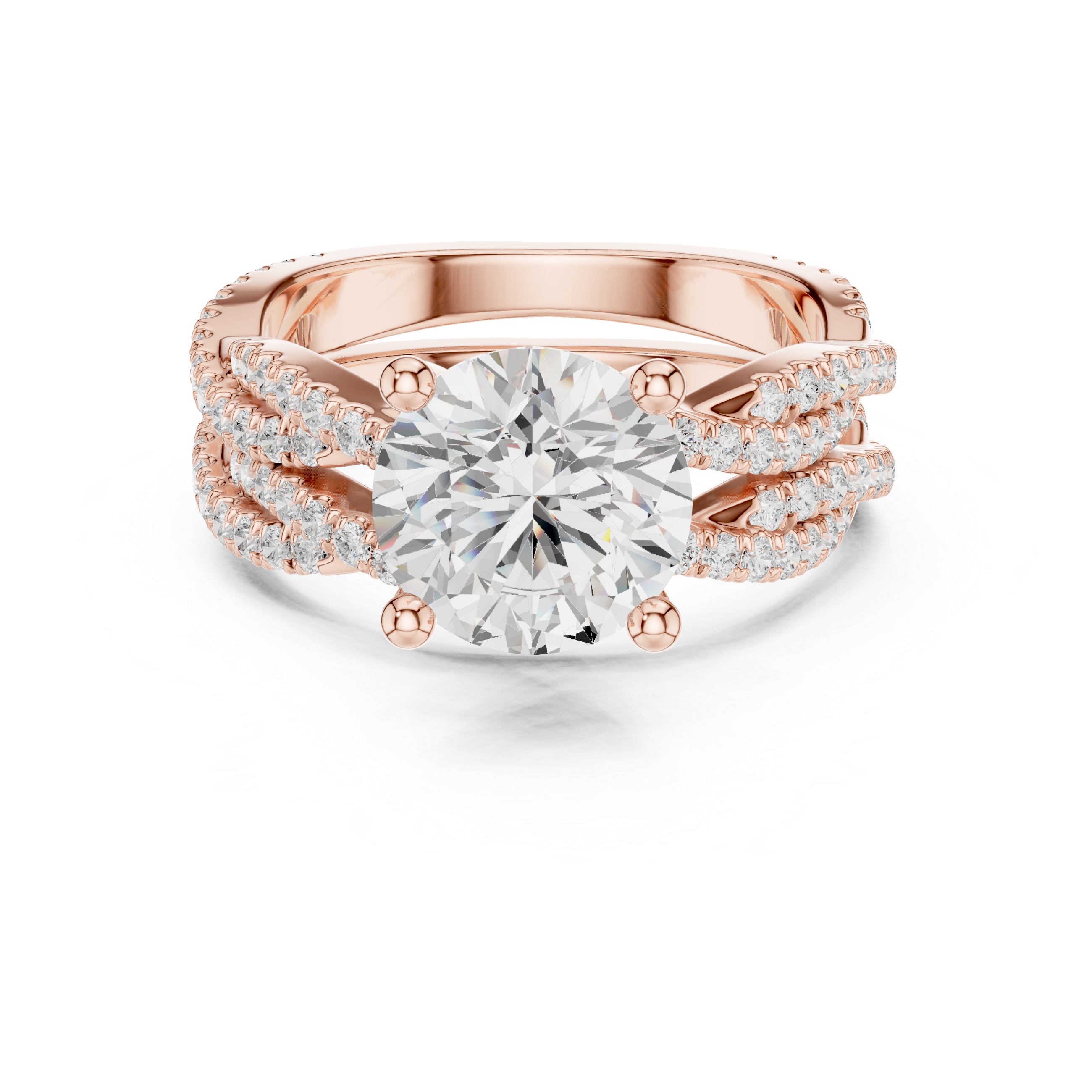 3.23 CT Round Cut Triple Pavé Diamond Engagement Ring