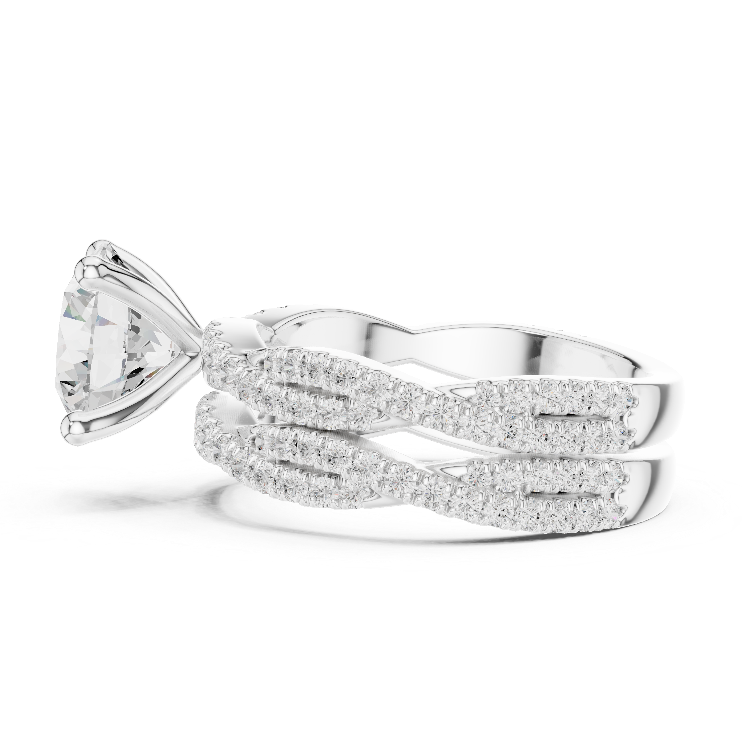 3.23 CT Round Cut Triple Pavé Diamond Engagement Ring