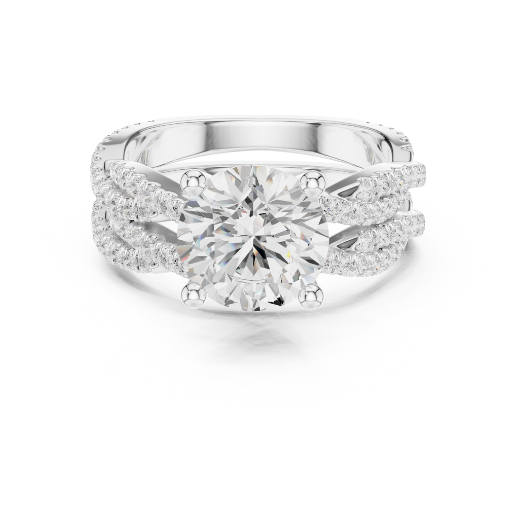 3.23 CT Round Cut Triple Pavé Diamond Engagement Ring