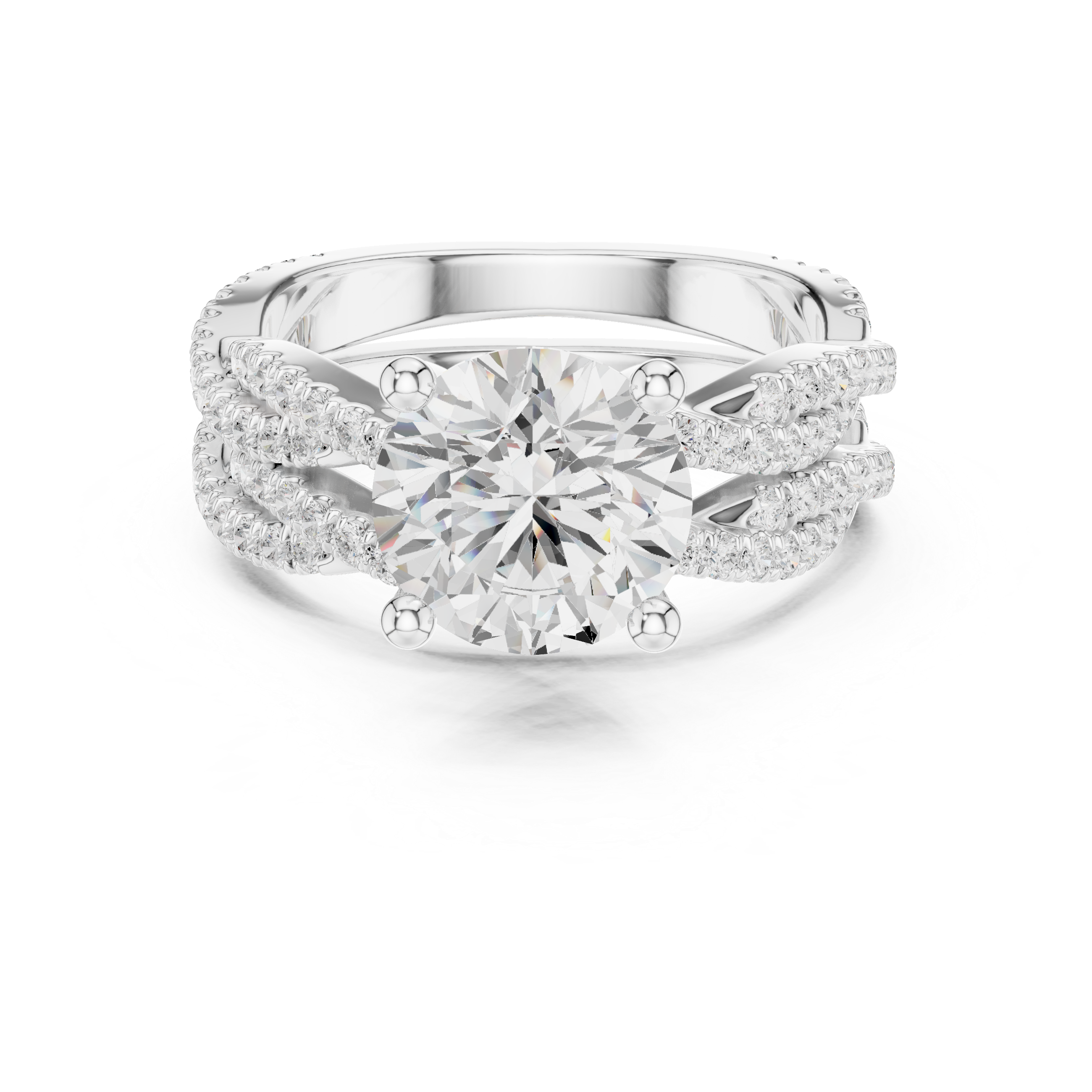 3.23 CT Round Cut Triple Pavé Diamond Engagement Ring