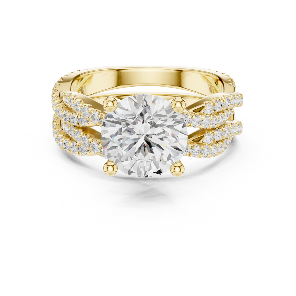 3.23 CT Round Cut Triple Pavé Diamond Engagement Ring