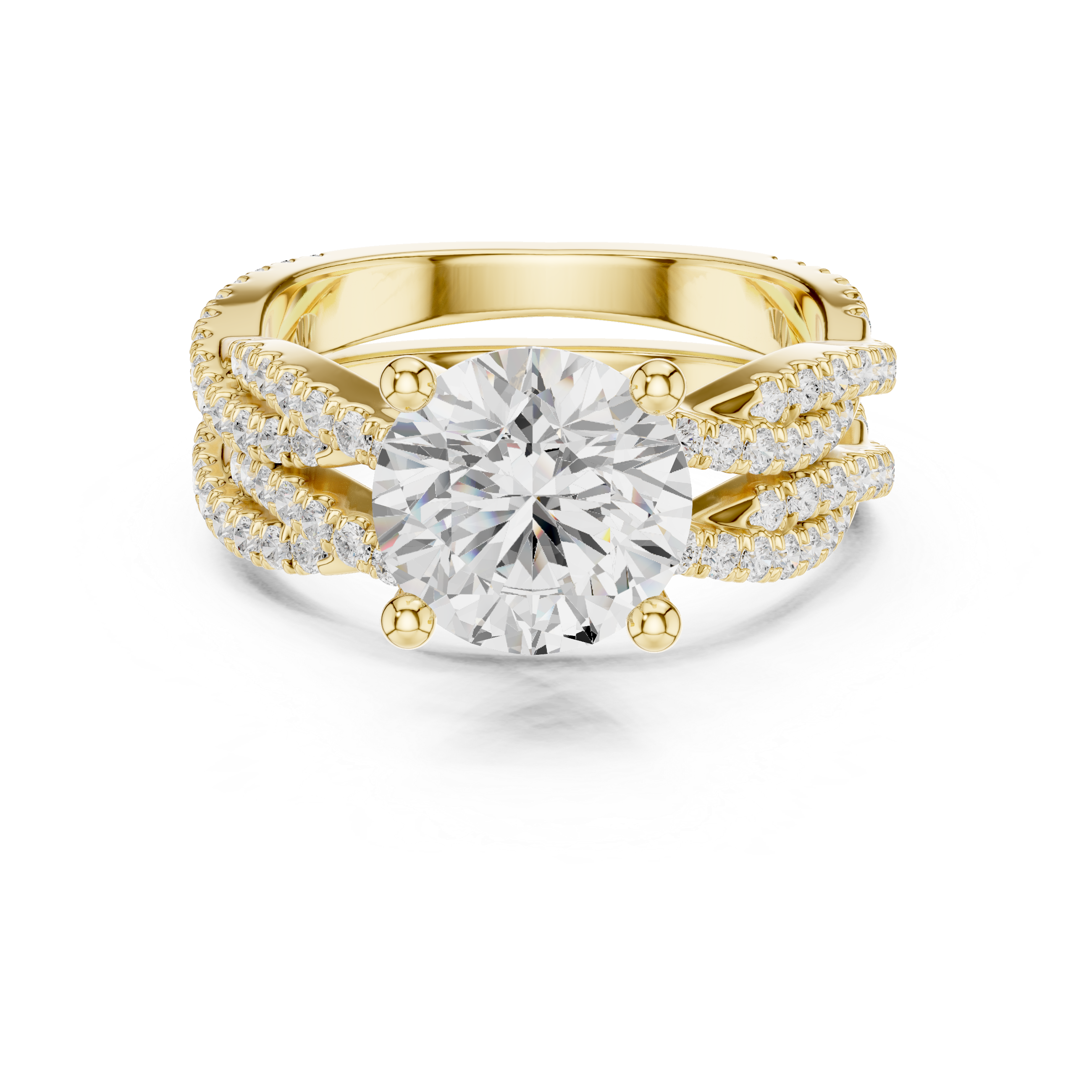 3.23 CT Round Cut Triple Pavé Diamond Engagement Ring