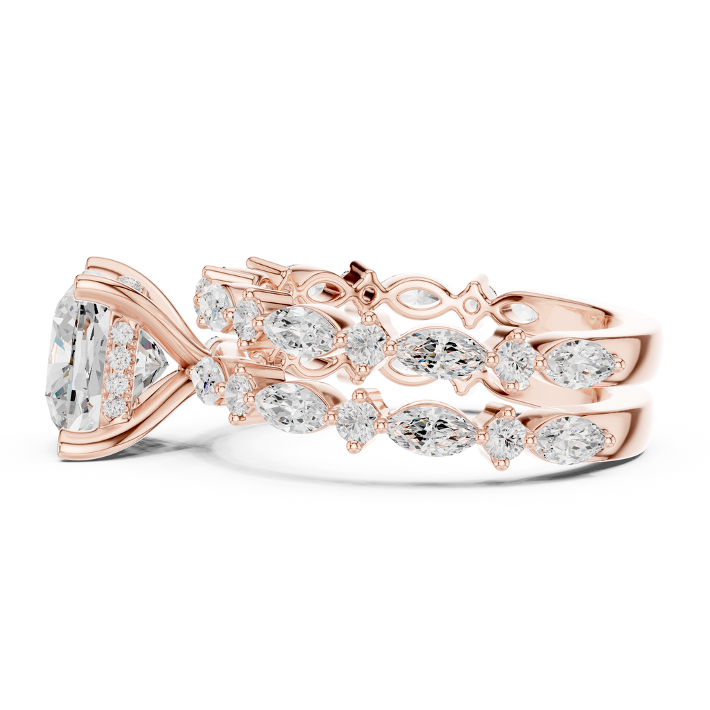 Cushion Cut Diamond Marquise Double Band Engagement Ring
