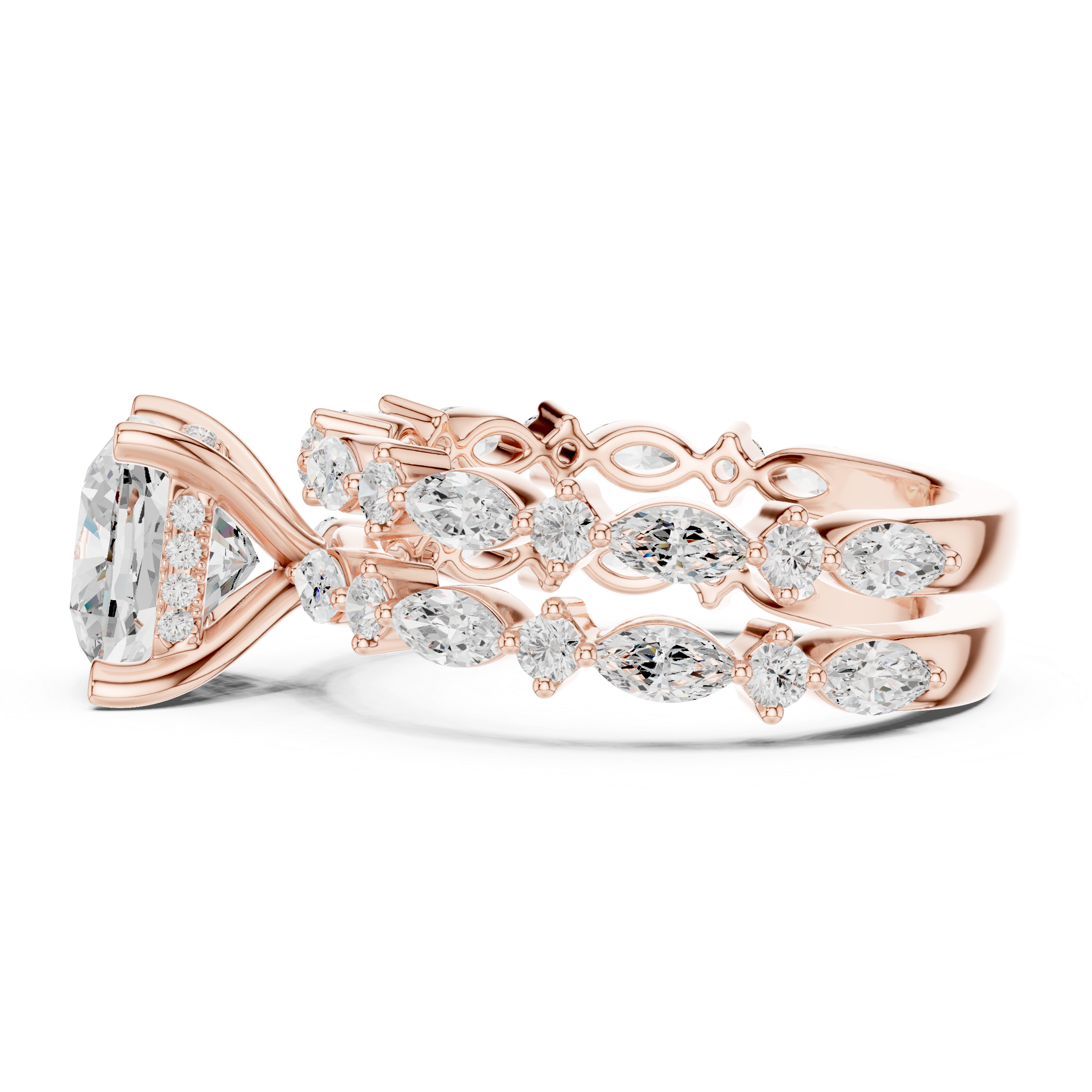 Cushion Cut Diamond Marquise Double Band Engagement Ring