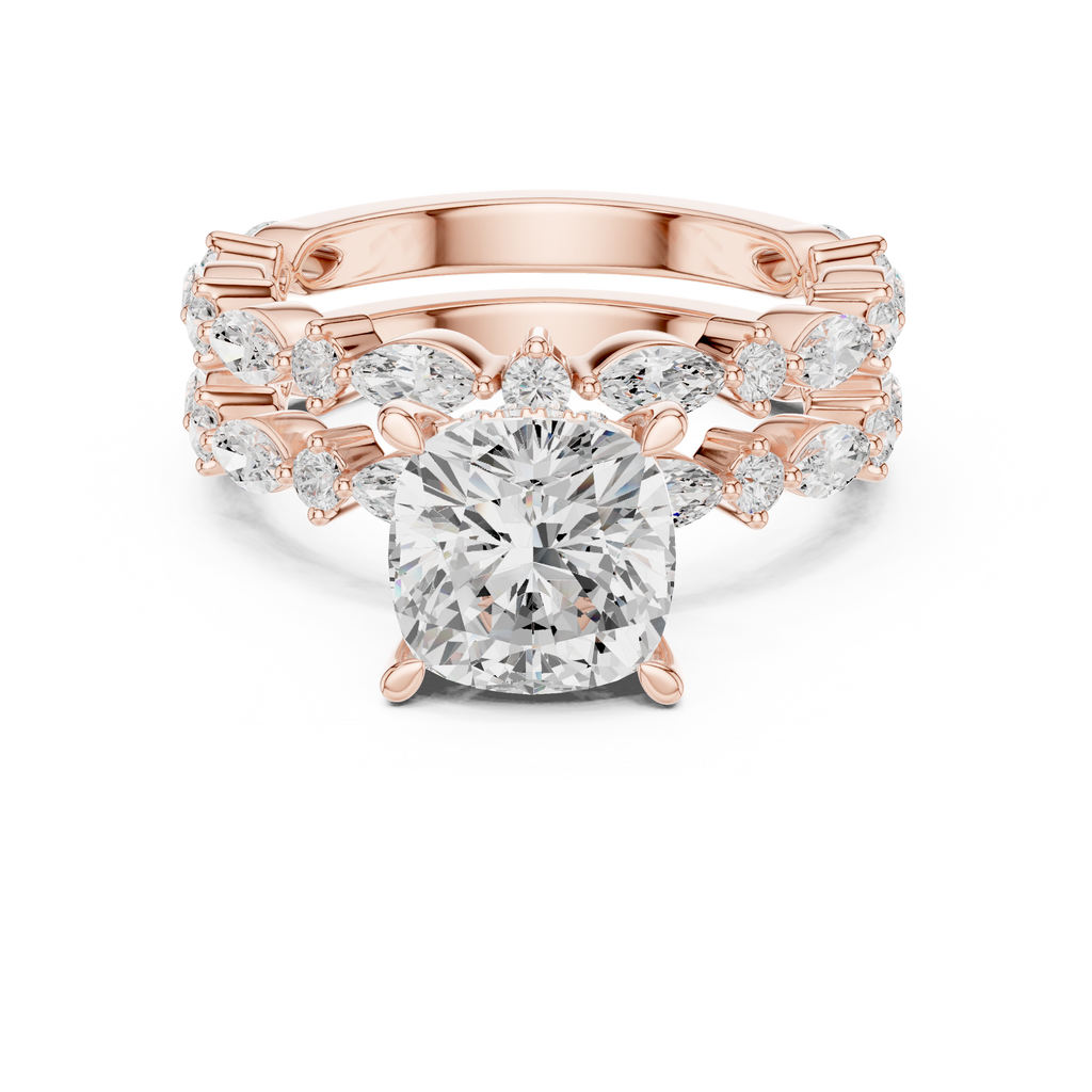 Cushion Cut Diamond Marquise Double Band Engagement Ring