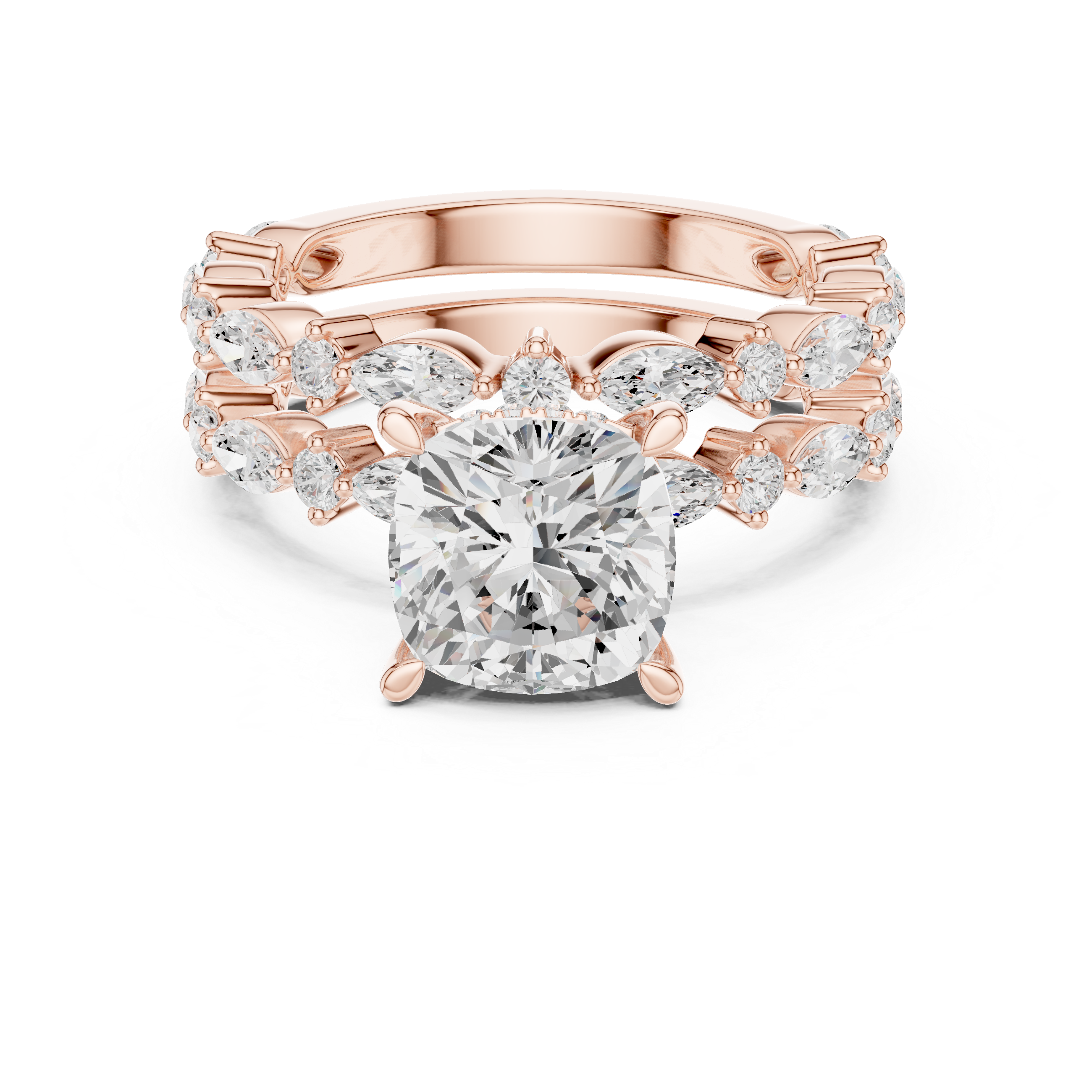 Cushion Cut Diamond Marquise Double Band Engagement Ring