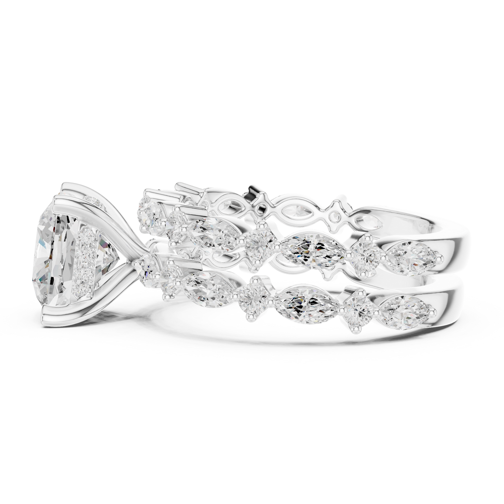 Cushion Cut Diamond Marquise Double Band Engagement Ring