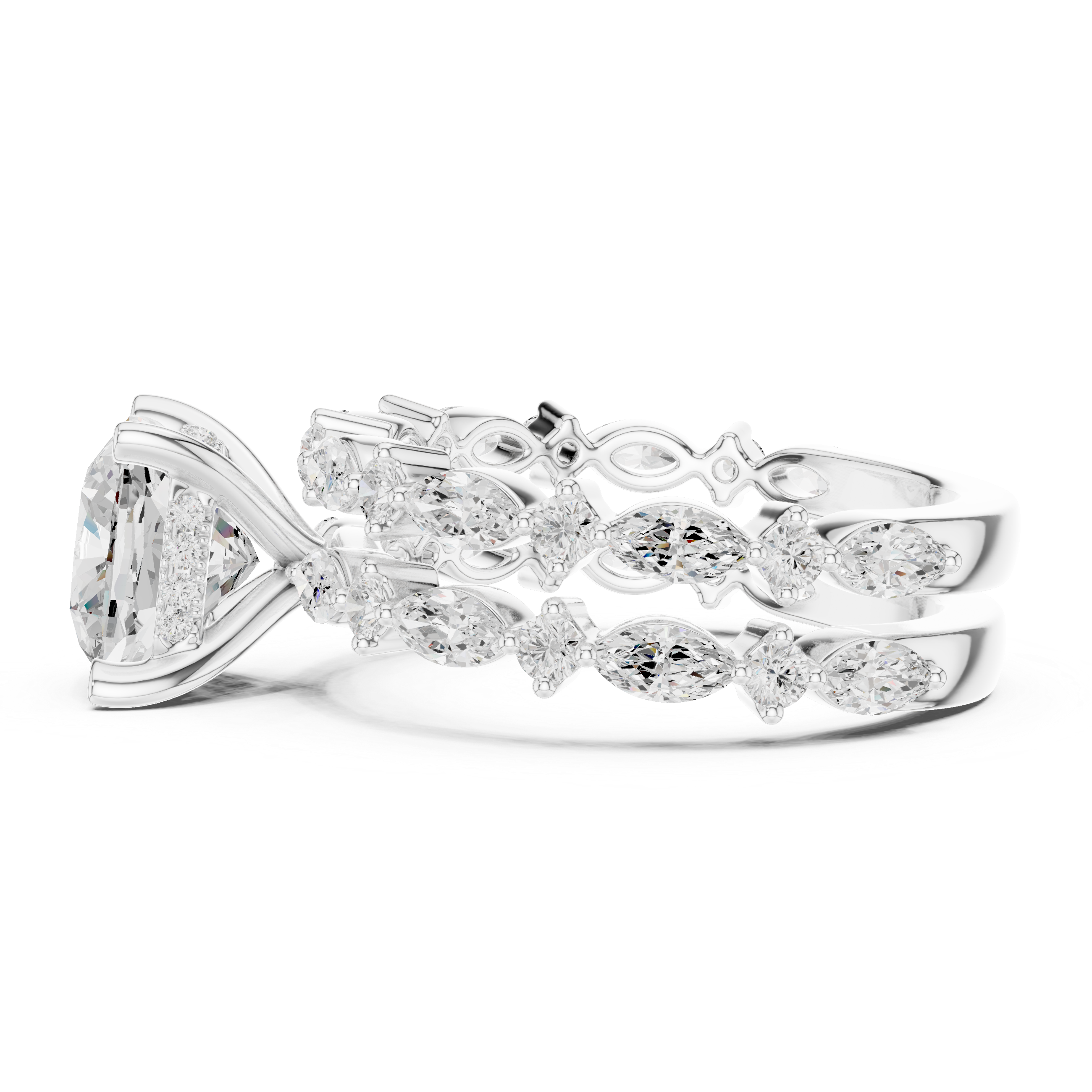 Cushion Cut Diamond Marquise Double Band Engagement Ring