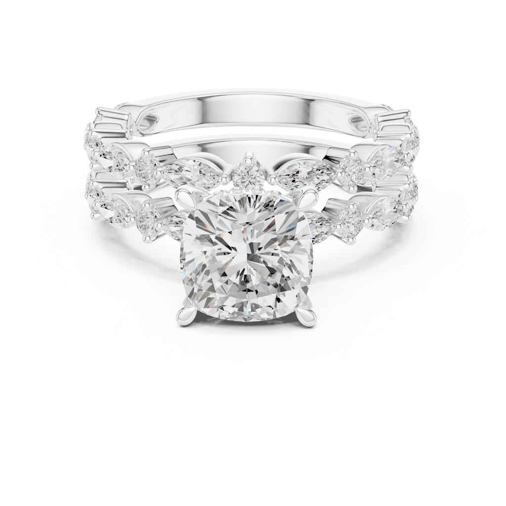 Cushion Cut Diamond Marquise Double Band Engagement Ring