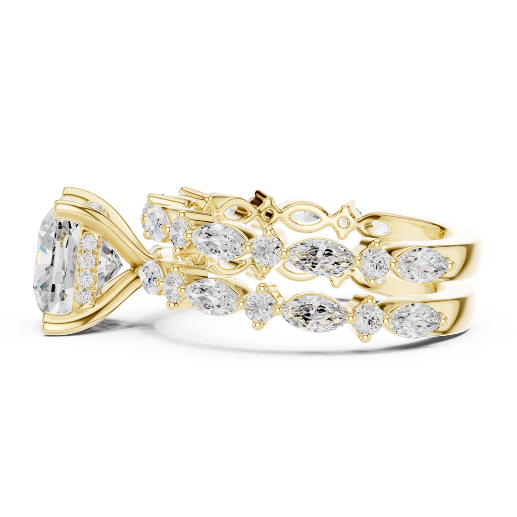 Cushion Cut Diamond Marquise Double Band Engagement Ring