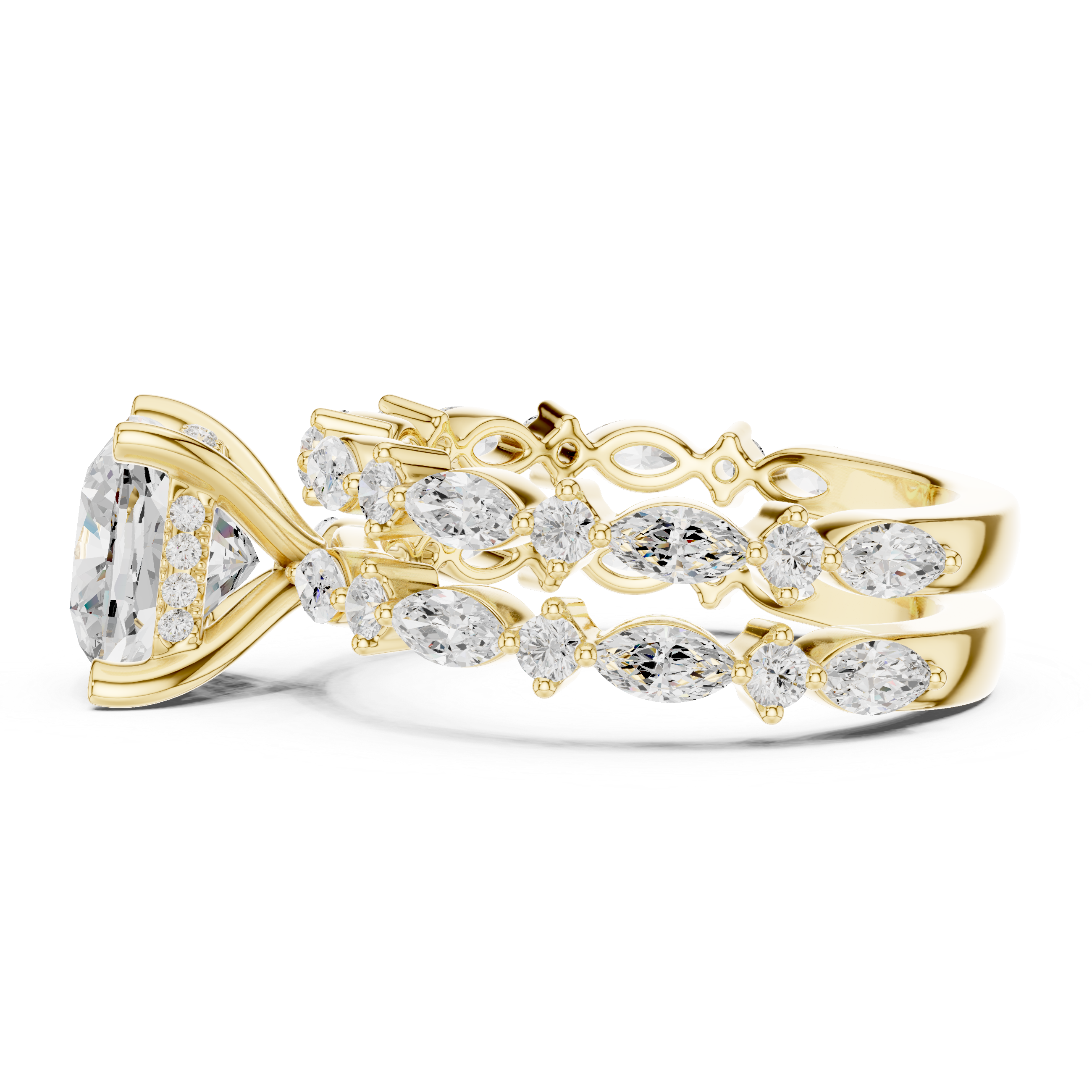 Cushion Cut Diamond Marquise Double Band Engagement Ring