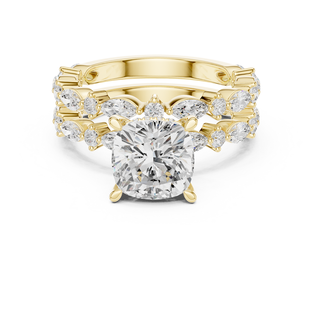 Cushion Cut Diamond Marquise Double Band Engagement Ring