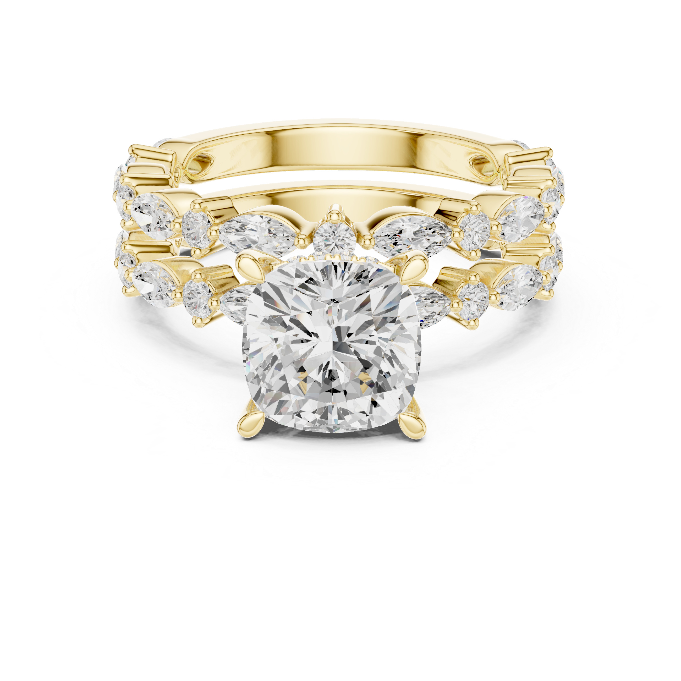Cushion Cut Diamond Marquise Double Band Engagement Ring