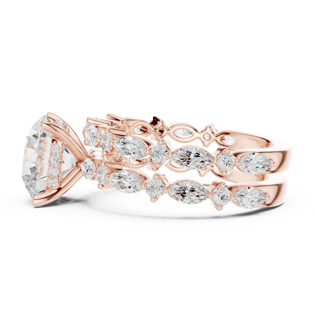 Round Brilliant Diamond Marquise Double Band Engagement Ring