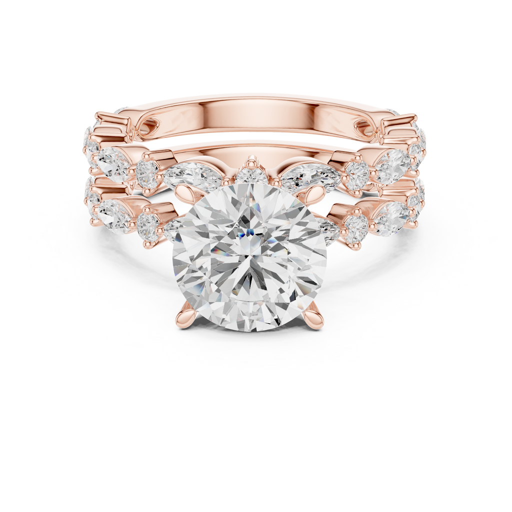 Round Brilliant Diamond Marquise Double Band Engagement Ring