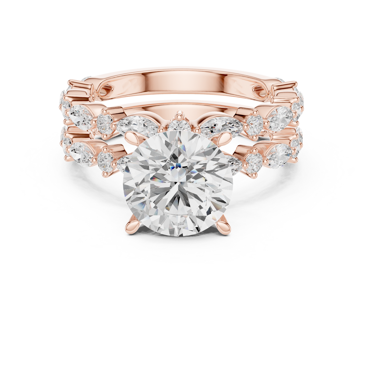 Round Brilliant Diamond Marquise Double Band Ring – view 3 of 6, lab grown diamond band | Jewelix Atelier
