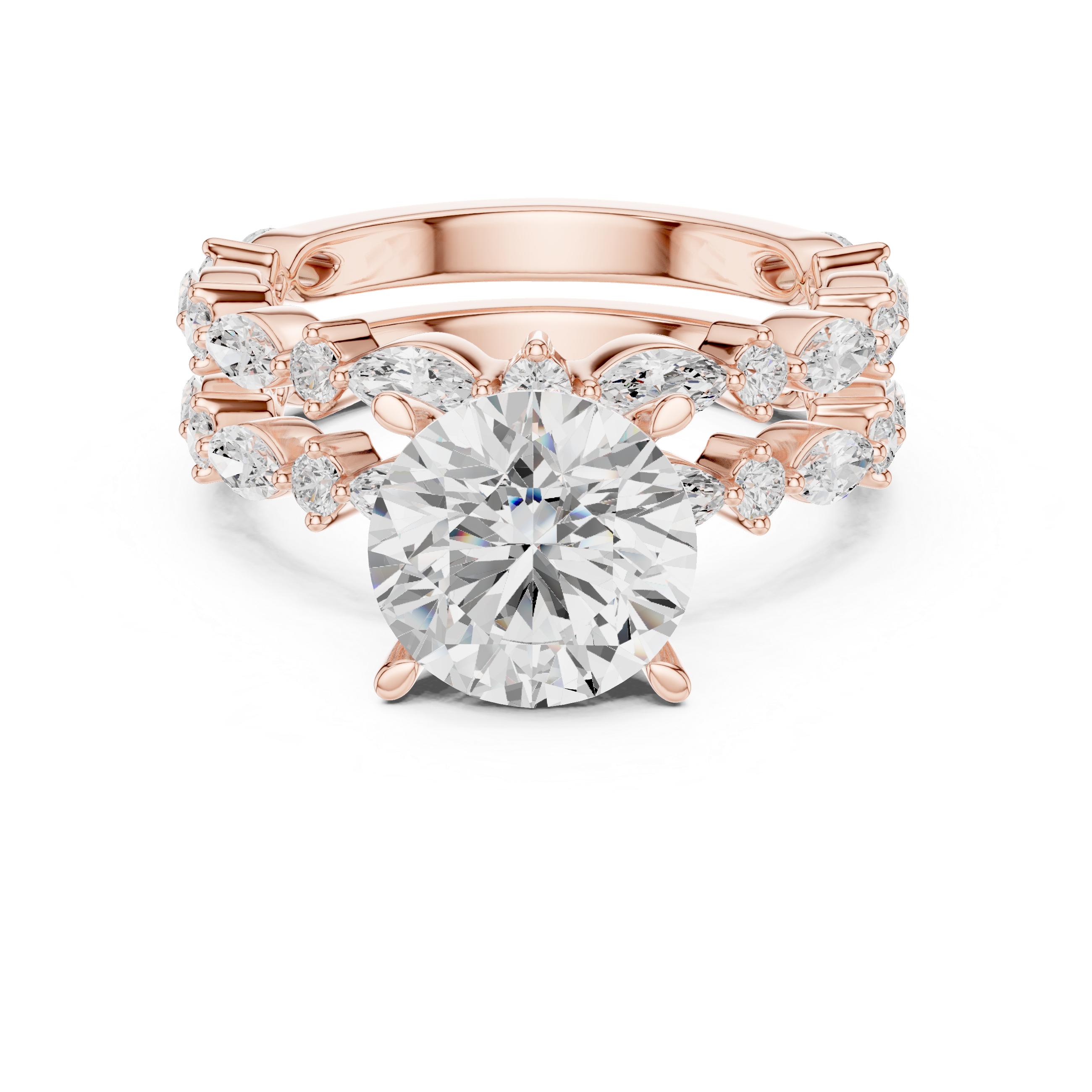 Round Brilliant Diamond Marquise Double Band Engagement Ring