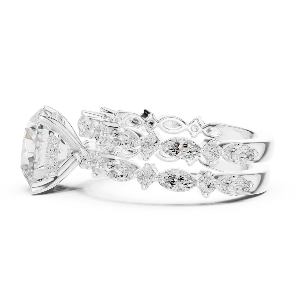 Round Brilliant Diamond Marquise Double Band Engagement Ring