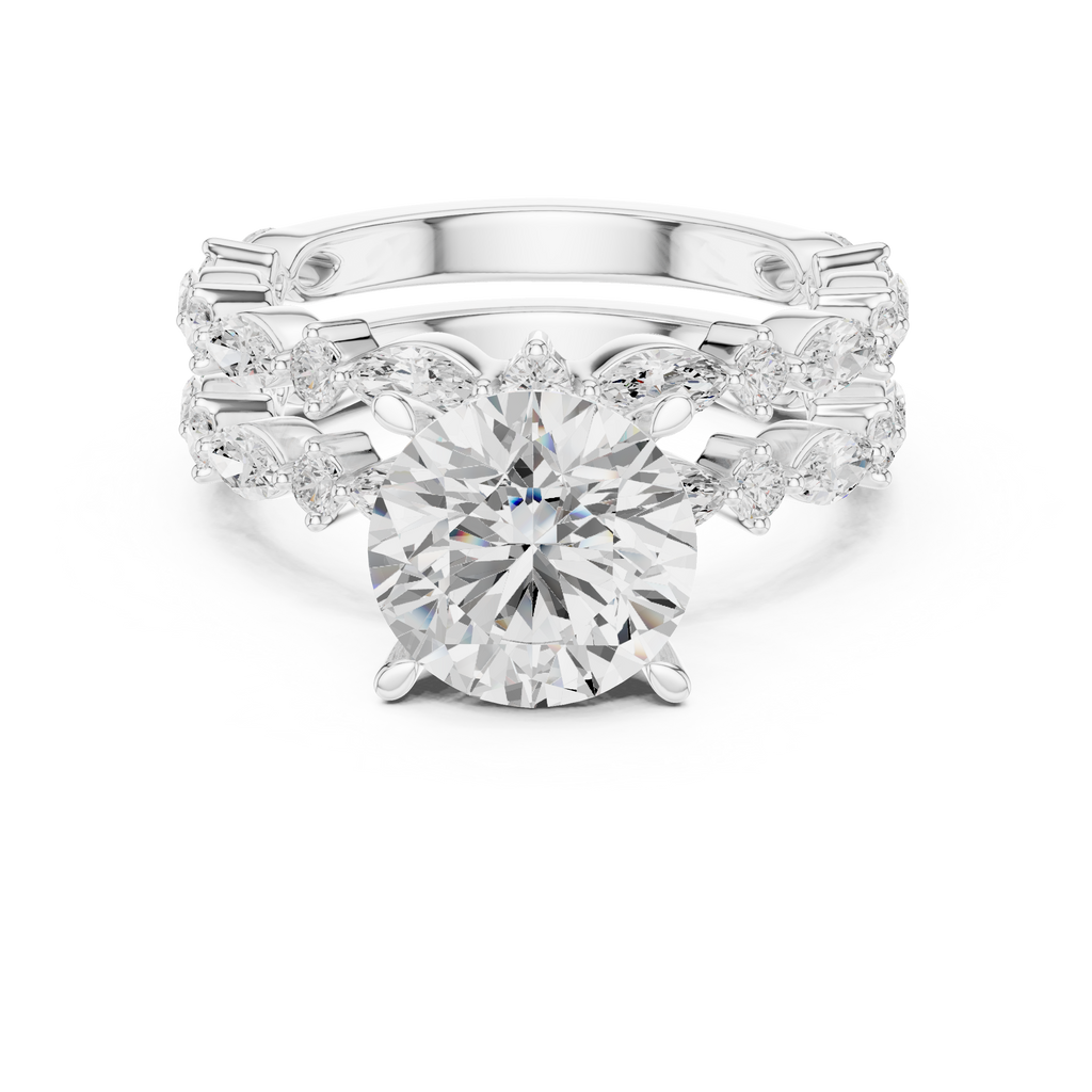 Round Brilliant Diamond Marquise Double Band Engagement Ring