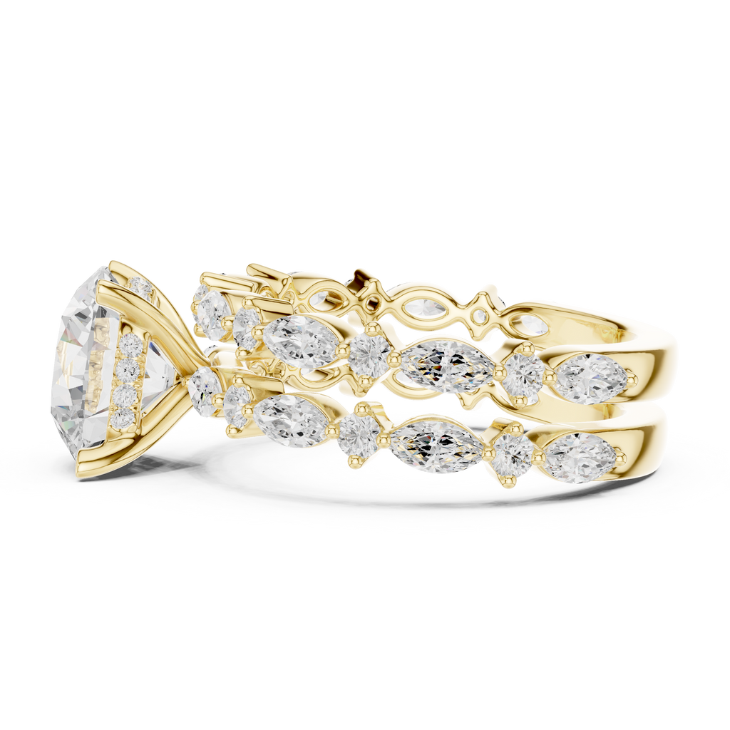 Round Brilliant Diamond Marquise Double Band Engagement Ring