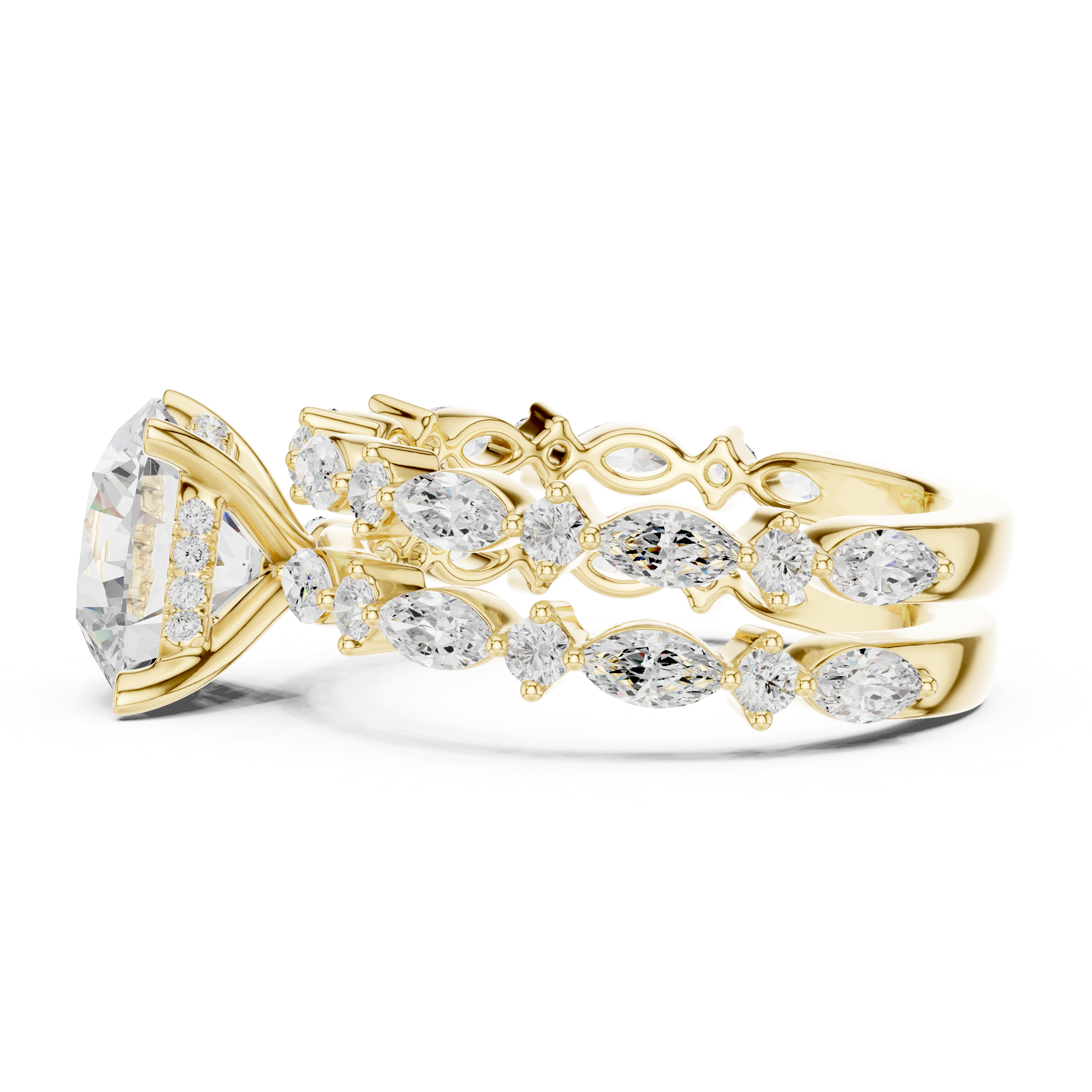 Round Brilliant Diamond Marquise Double Band Engagement Ring