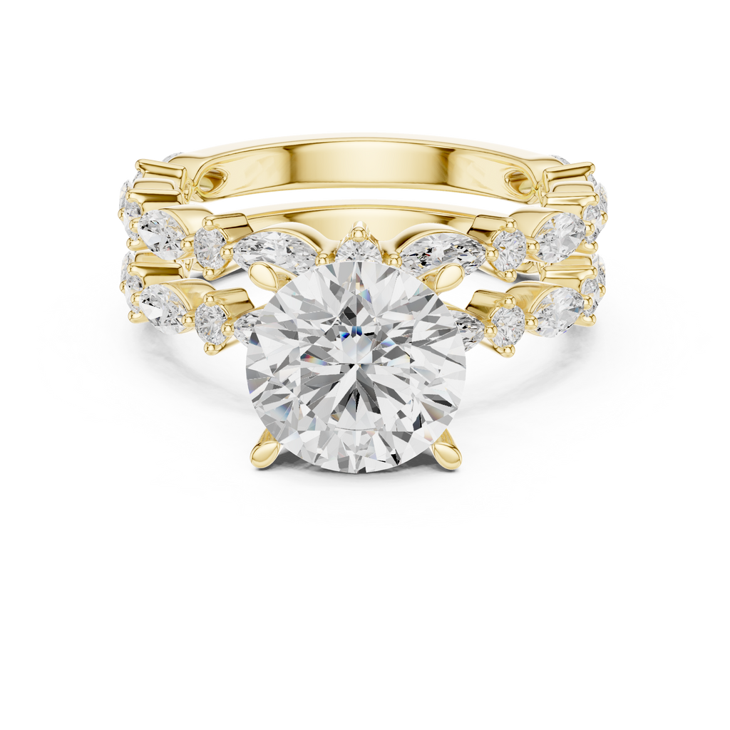 Round Brilliant Diamond Marquise Double Band Engagement Ring