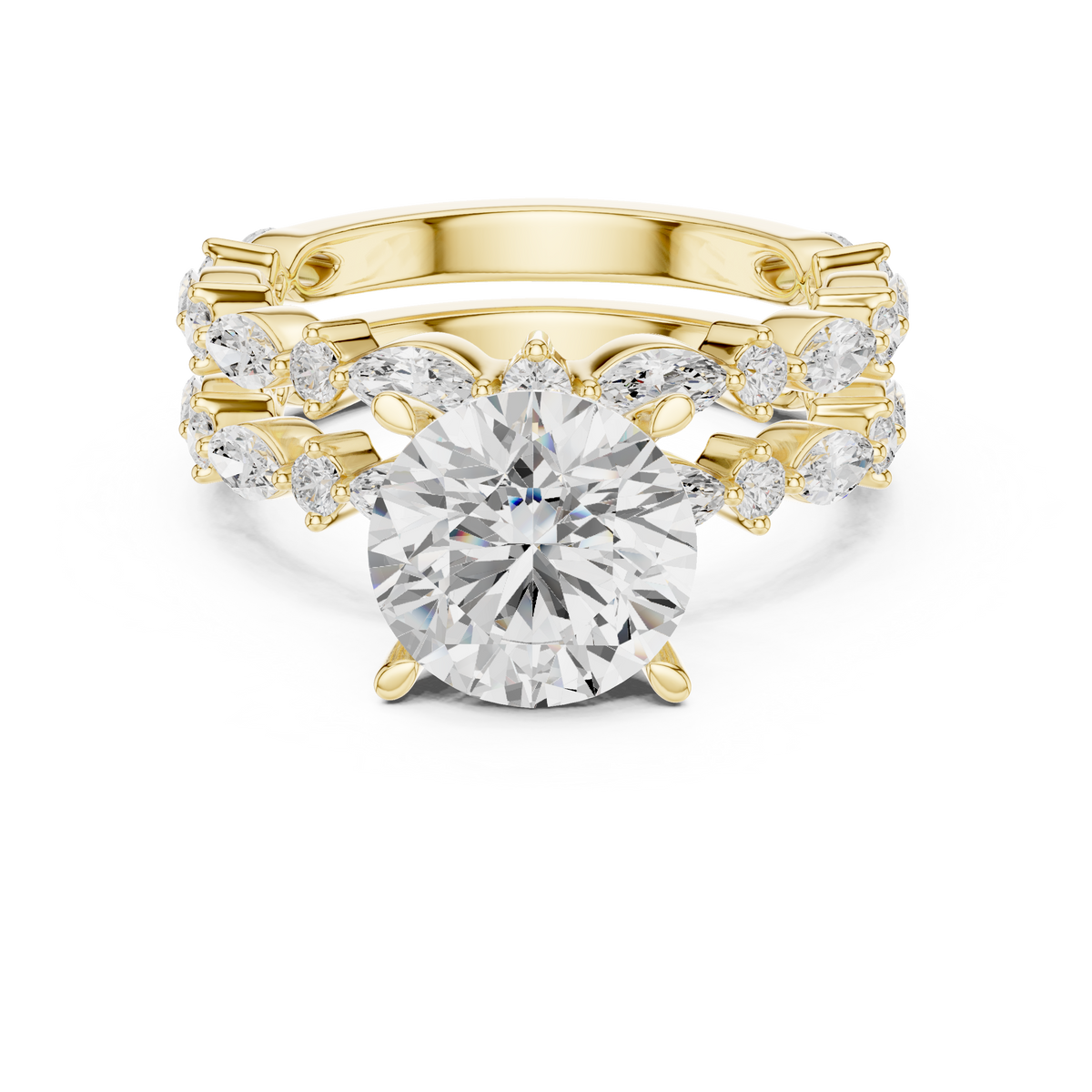 Round Brilliant Diamond Marquise Double Band Ring – view 5 of 6, lab grown diamond band | Jewelix Atelier