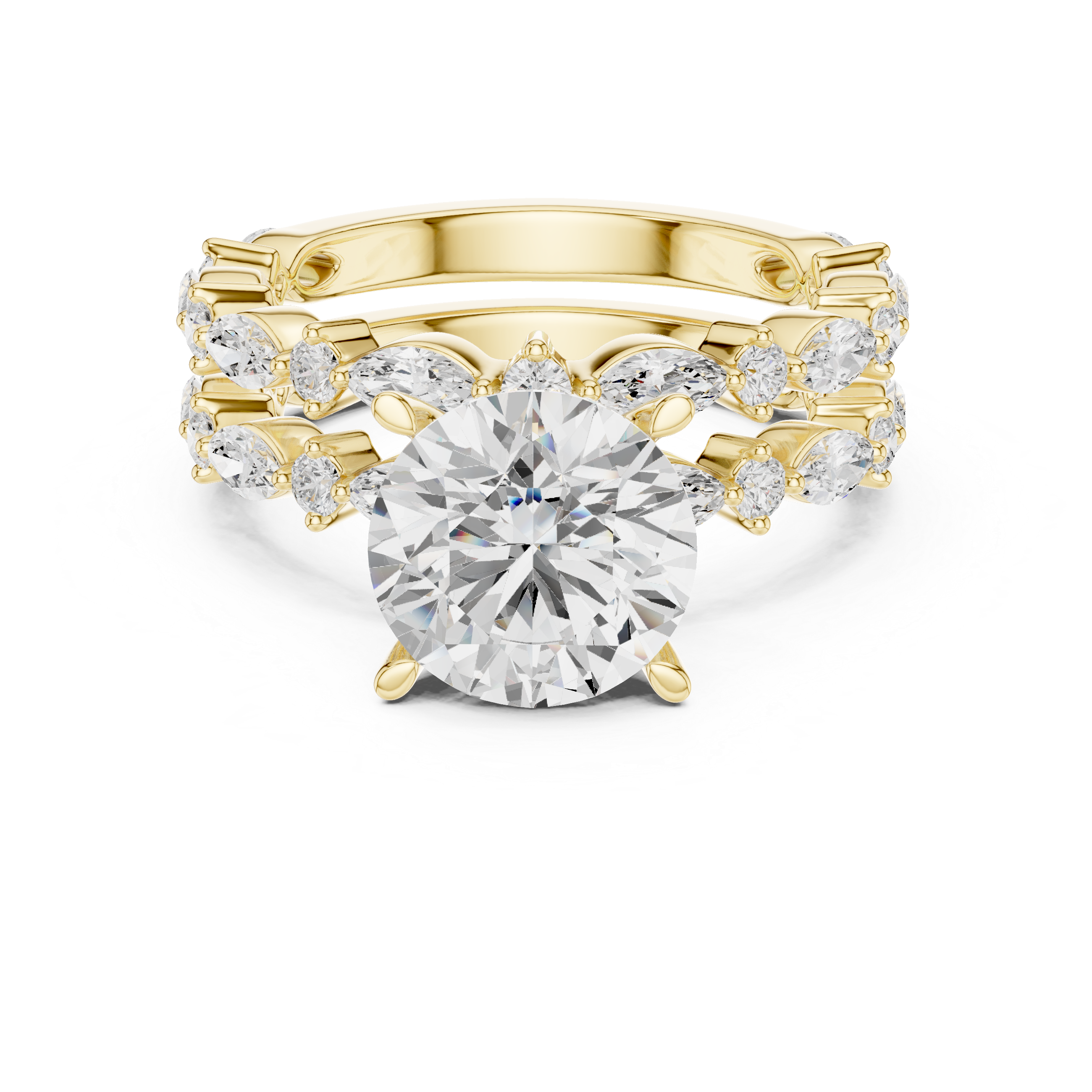 Round Brilliant Diamond Marquise Double Band Engagement Ring
