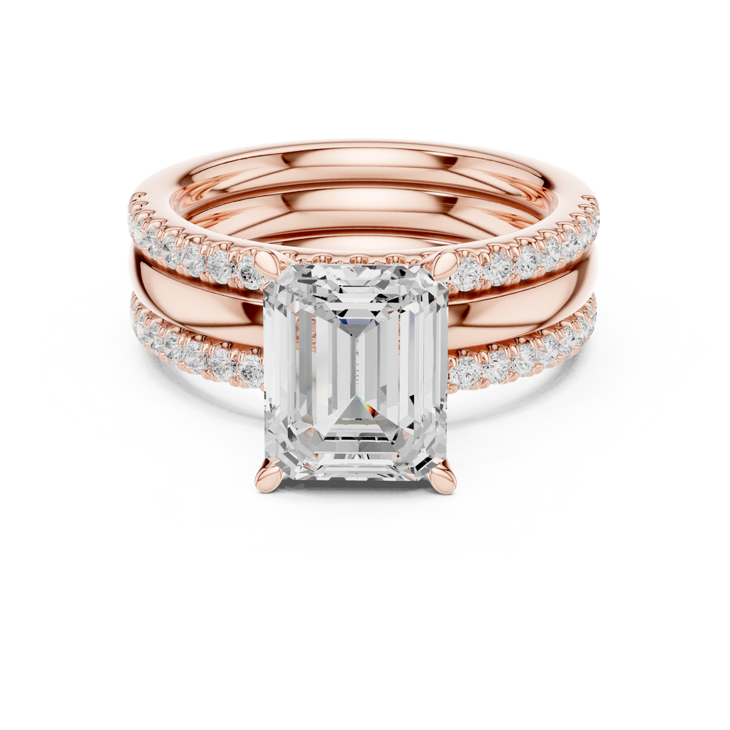 Emerald Cut Diamond Triple Band Engagement Ring