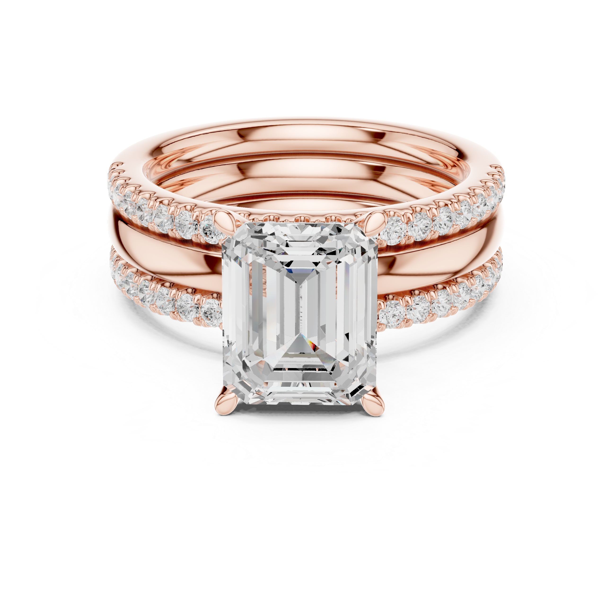Emerald Cut Diamond Triple Band Engagement Ring