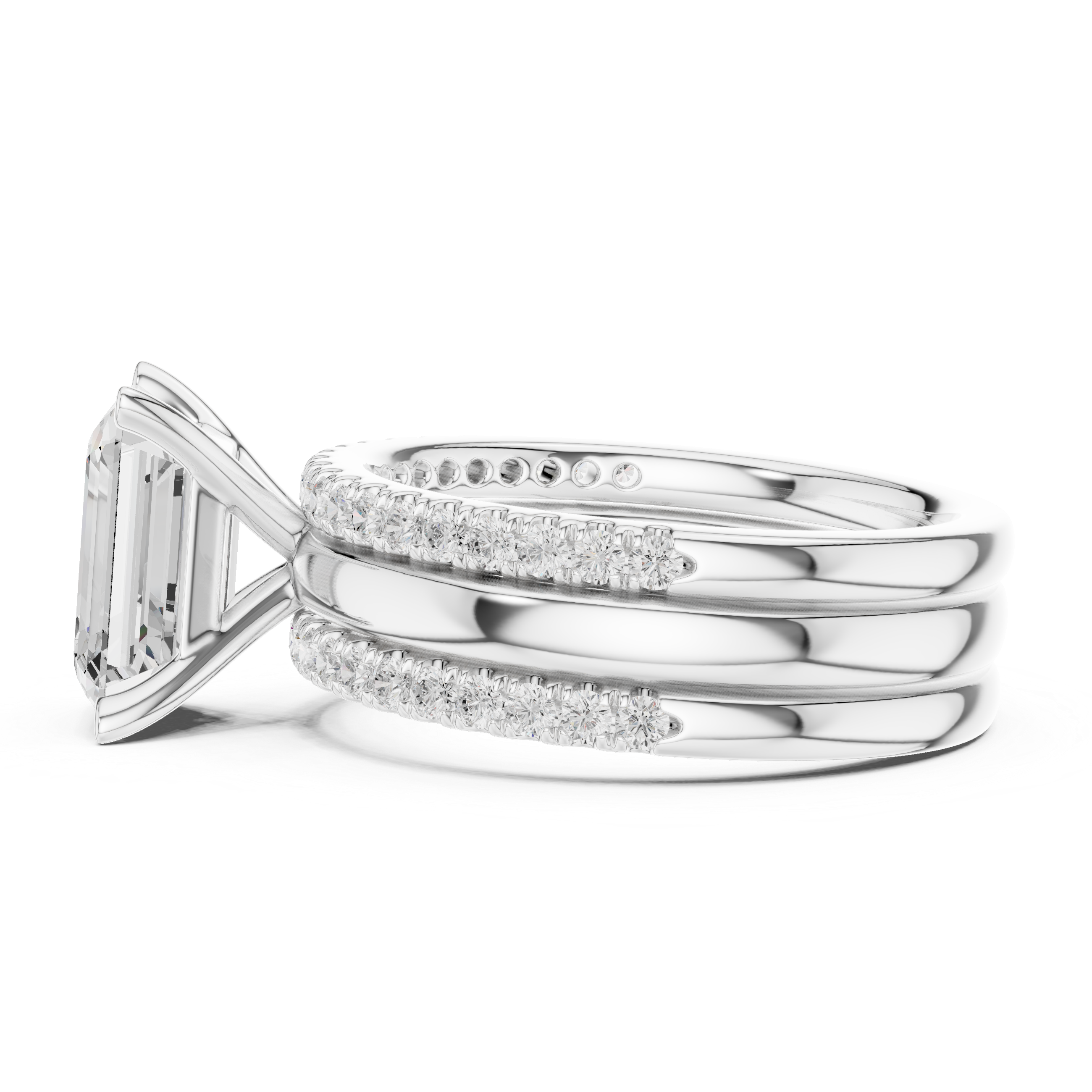 Emerald Cut Diamond Triple Band Engagement Ring